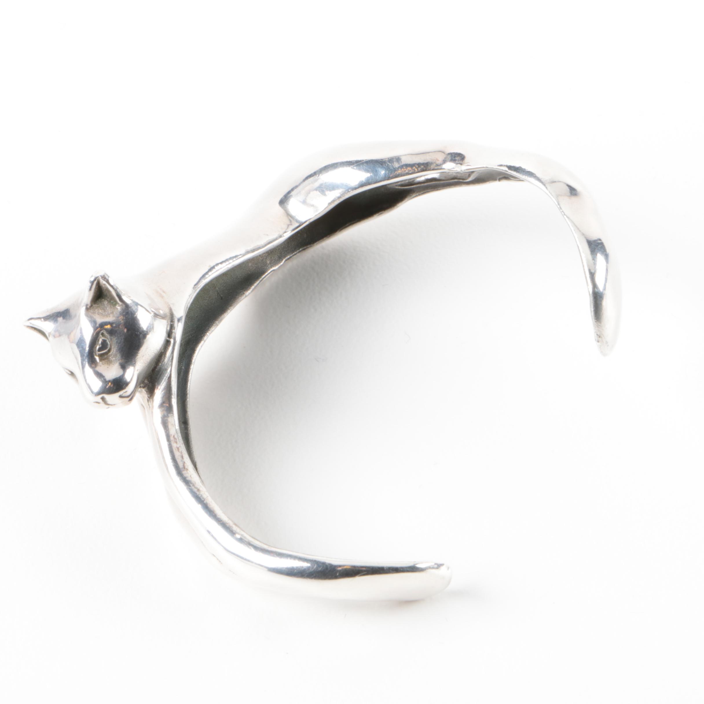 Sterling Silver Cat Cuff Bracelet