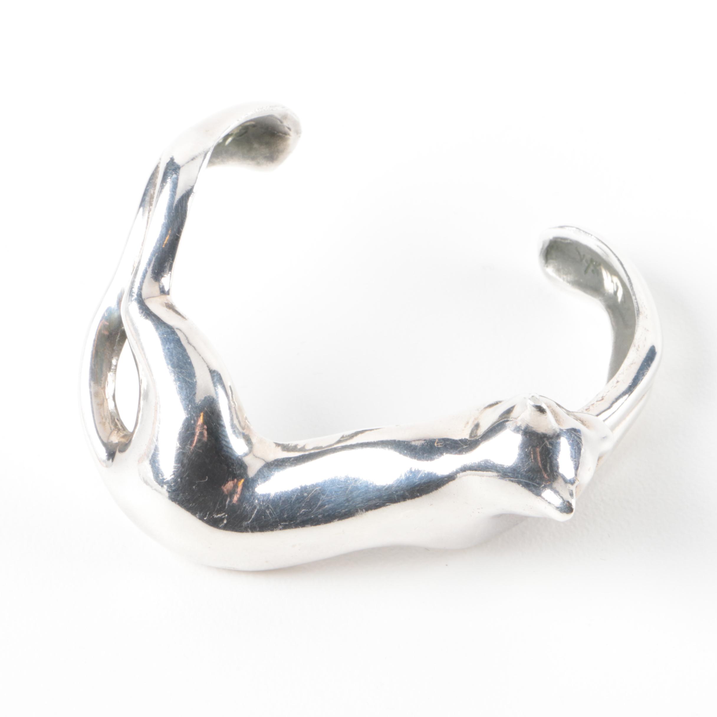 Sterling Silver Cat Cuff Bracelet