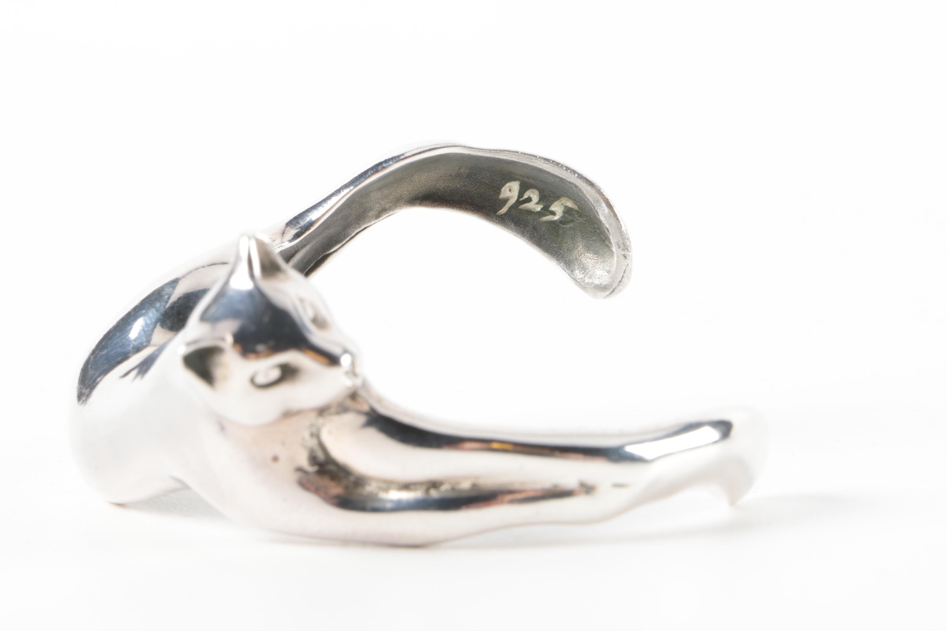 Sterling Silver Cat Cuff Bracelet