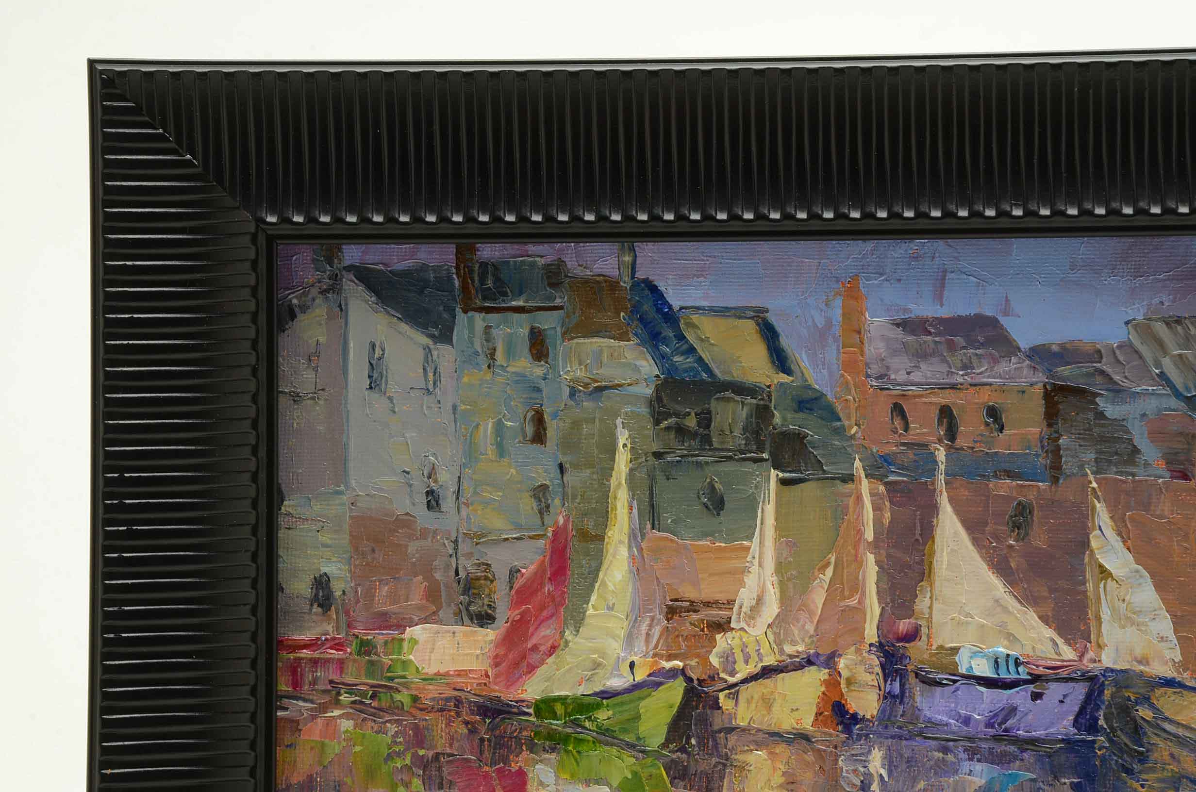 James Baldoumas Signed Oil Painting 'Sailboats Ma Harbor'