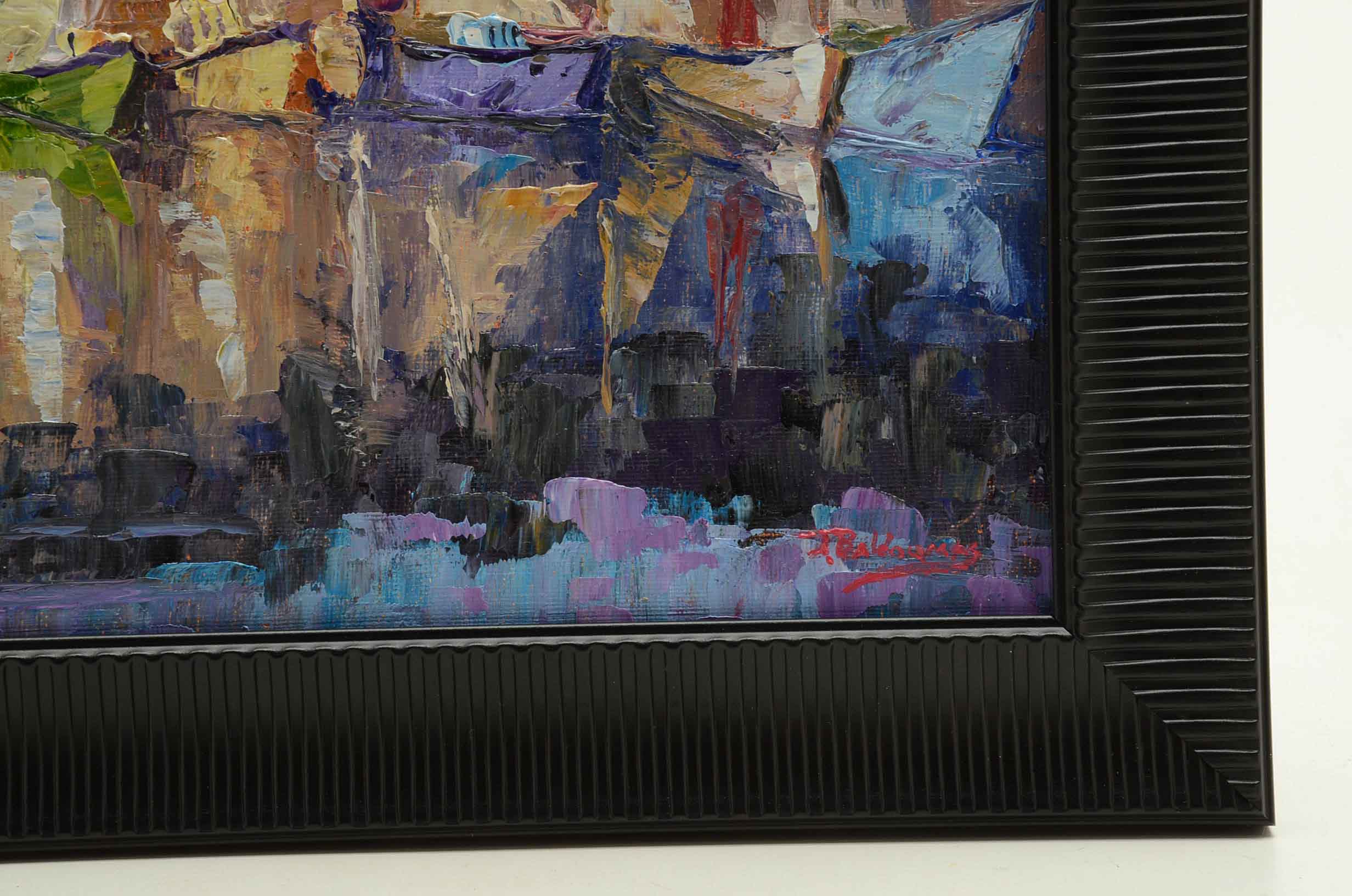 James Baldoumas Signed Oil Painting 'Sailboats Ma Harbor'