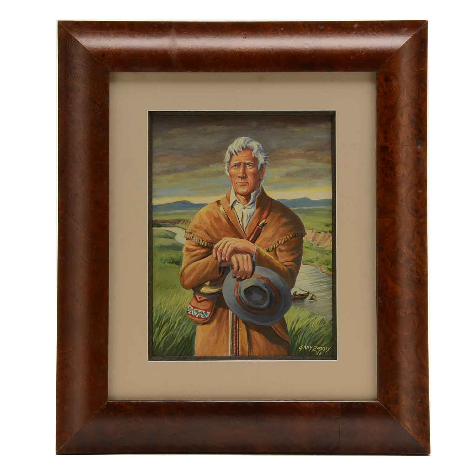 Gary Zaboly Signed Gouache Painting 'Daniel Boone at Age 80 . . .'