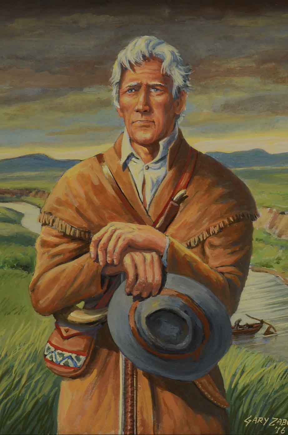 Gary Zaboly Signed Gouache Painting 'Daniel Boone at Age 80 . . .'