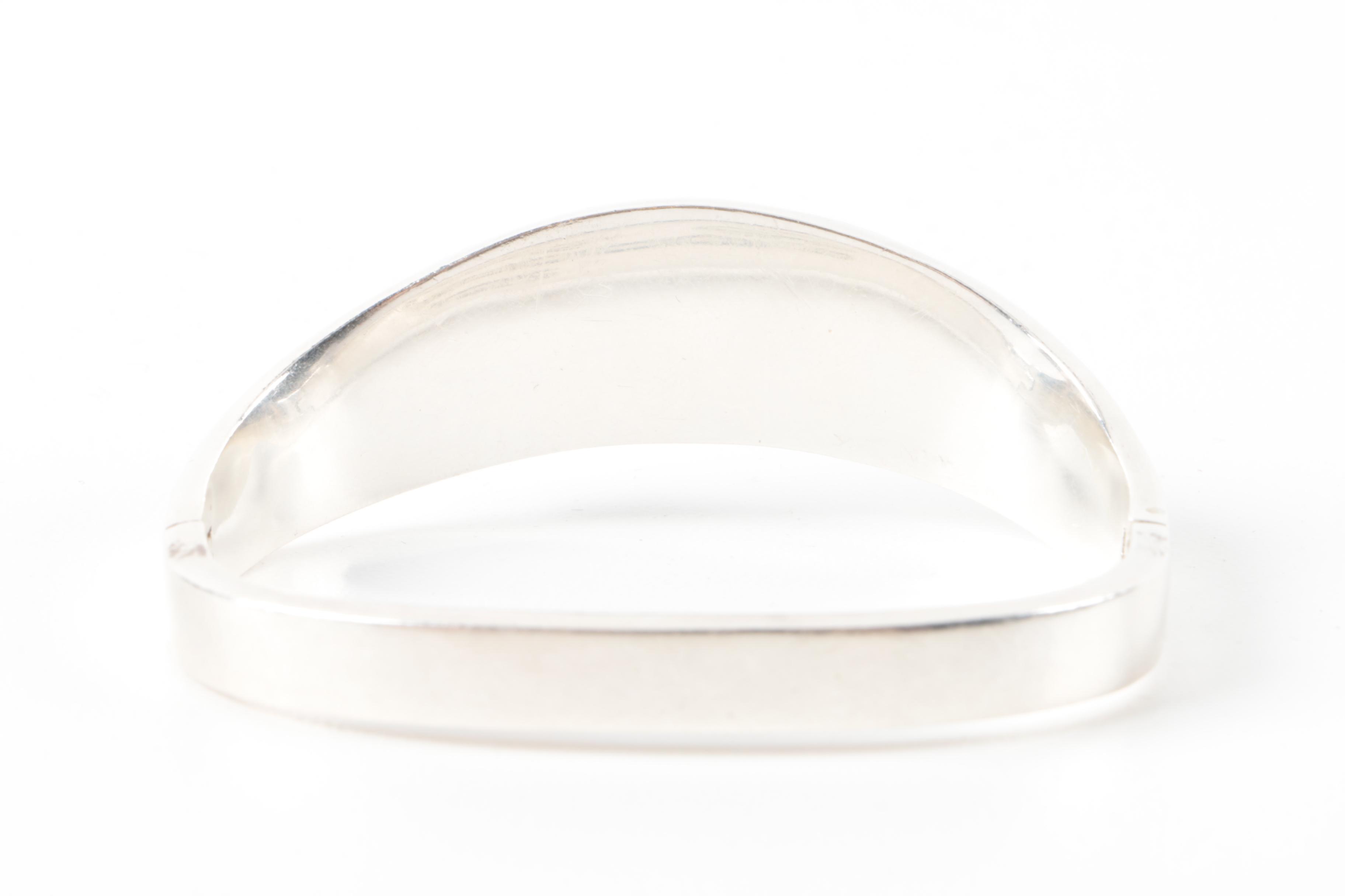 Mexican Sterling Silver Hinged Cuff Bracelet with Imitation Azurmalachite Accent