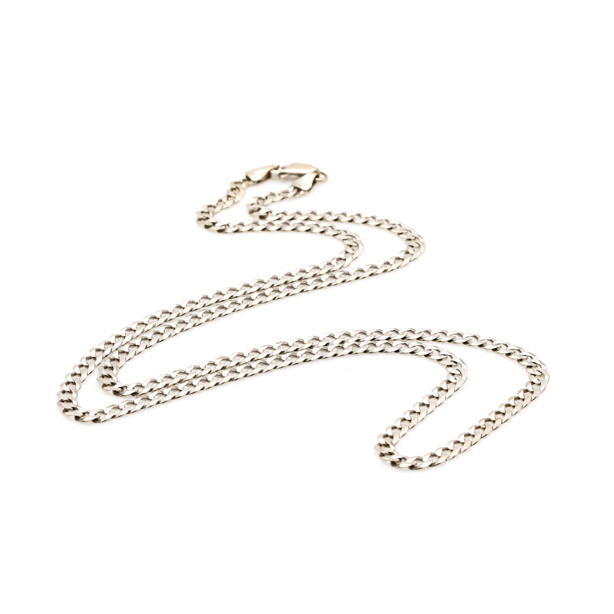 14K White Gold Flat Curb Chain