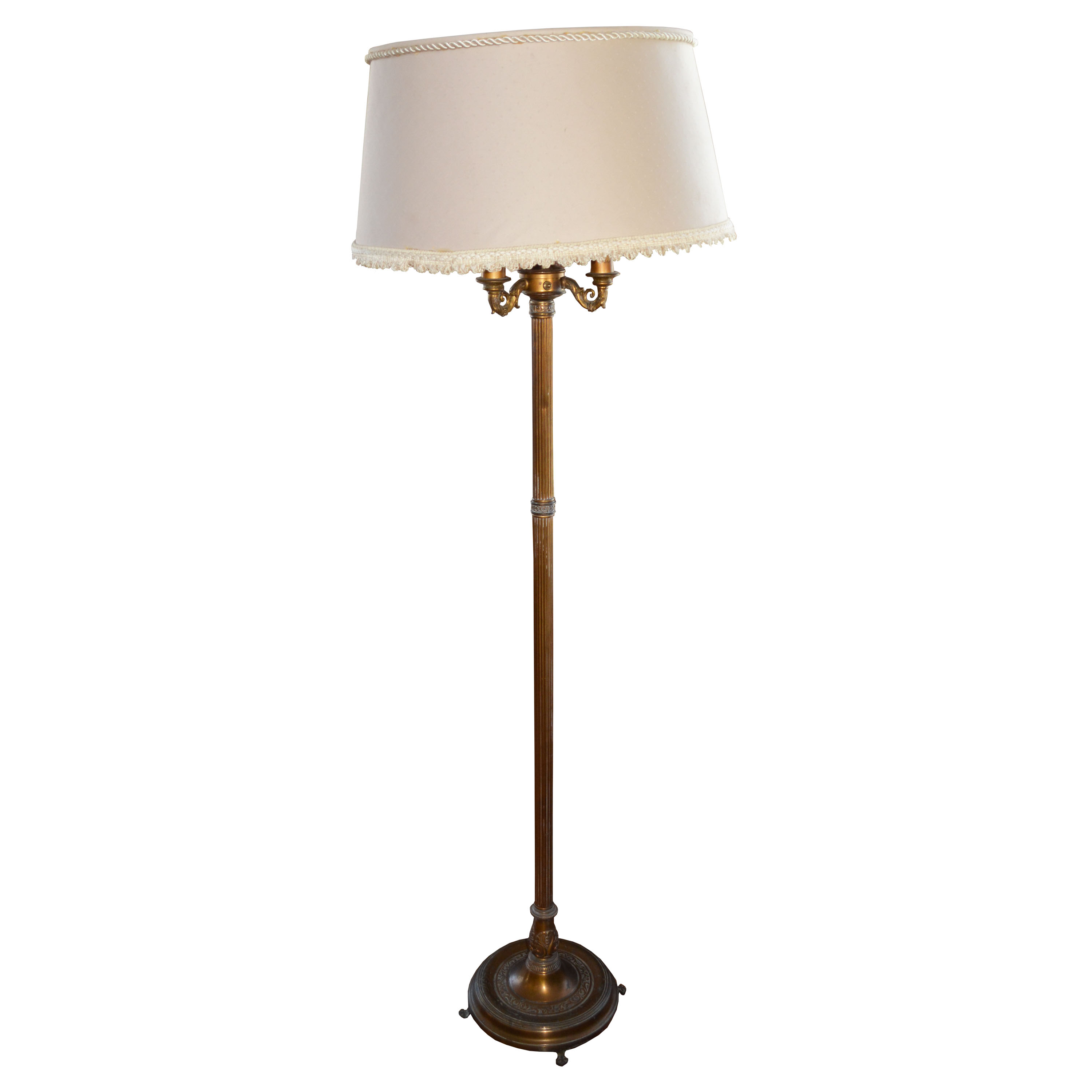 Brass Floor Lamp with White Shade