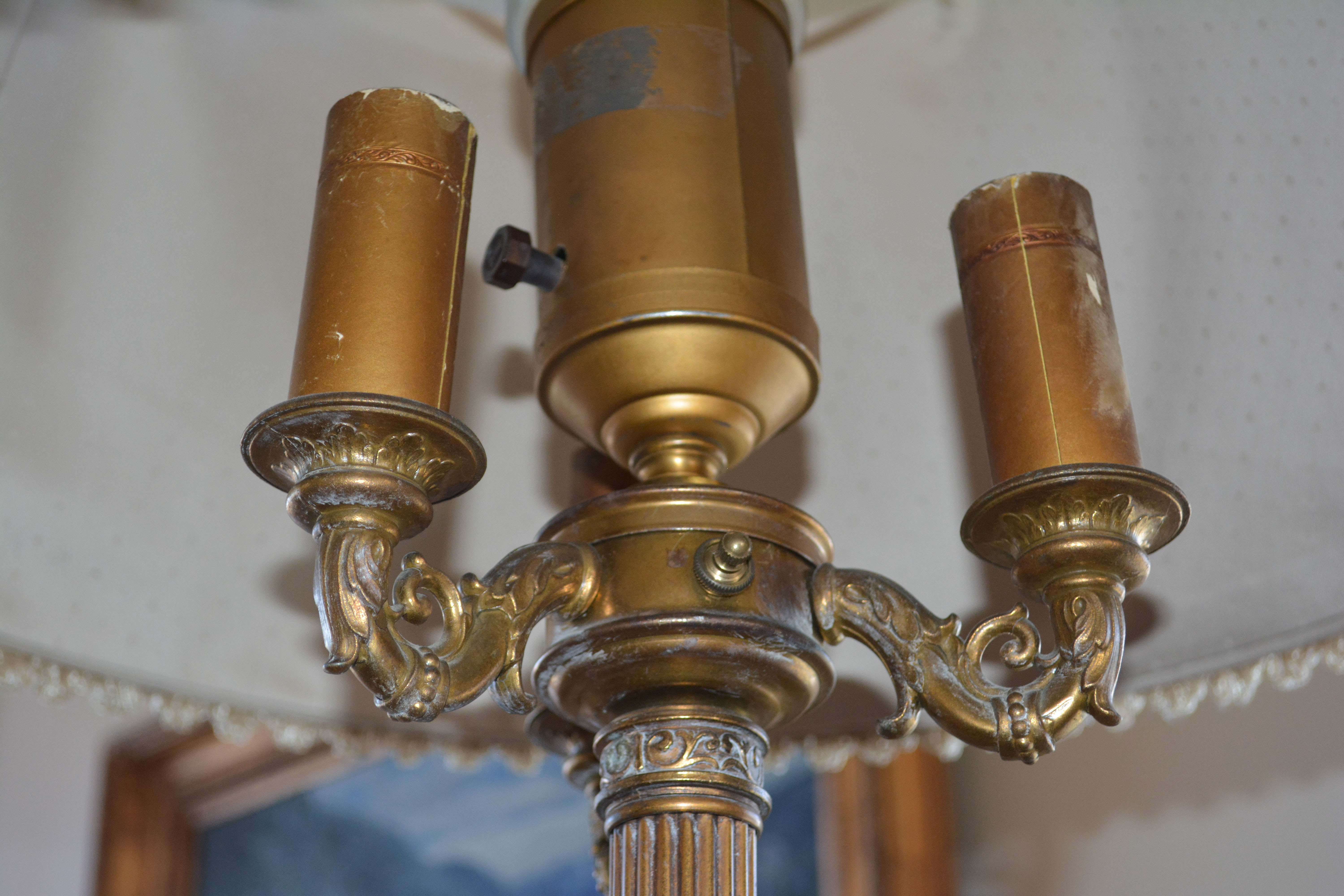 Brass Floor Lamp with White Shade