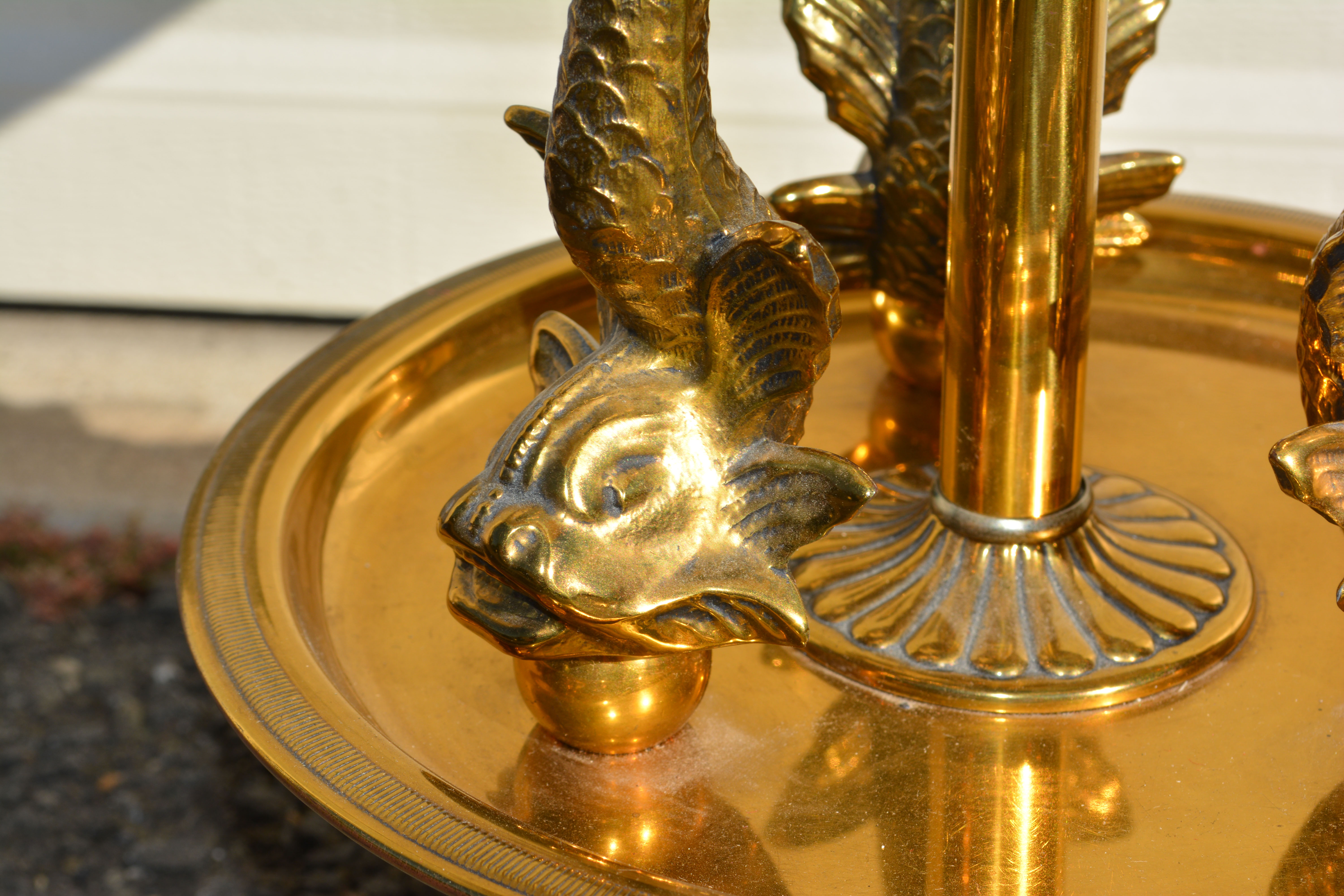 Brass Table Lamp with Dolphin Motif