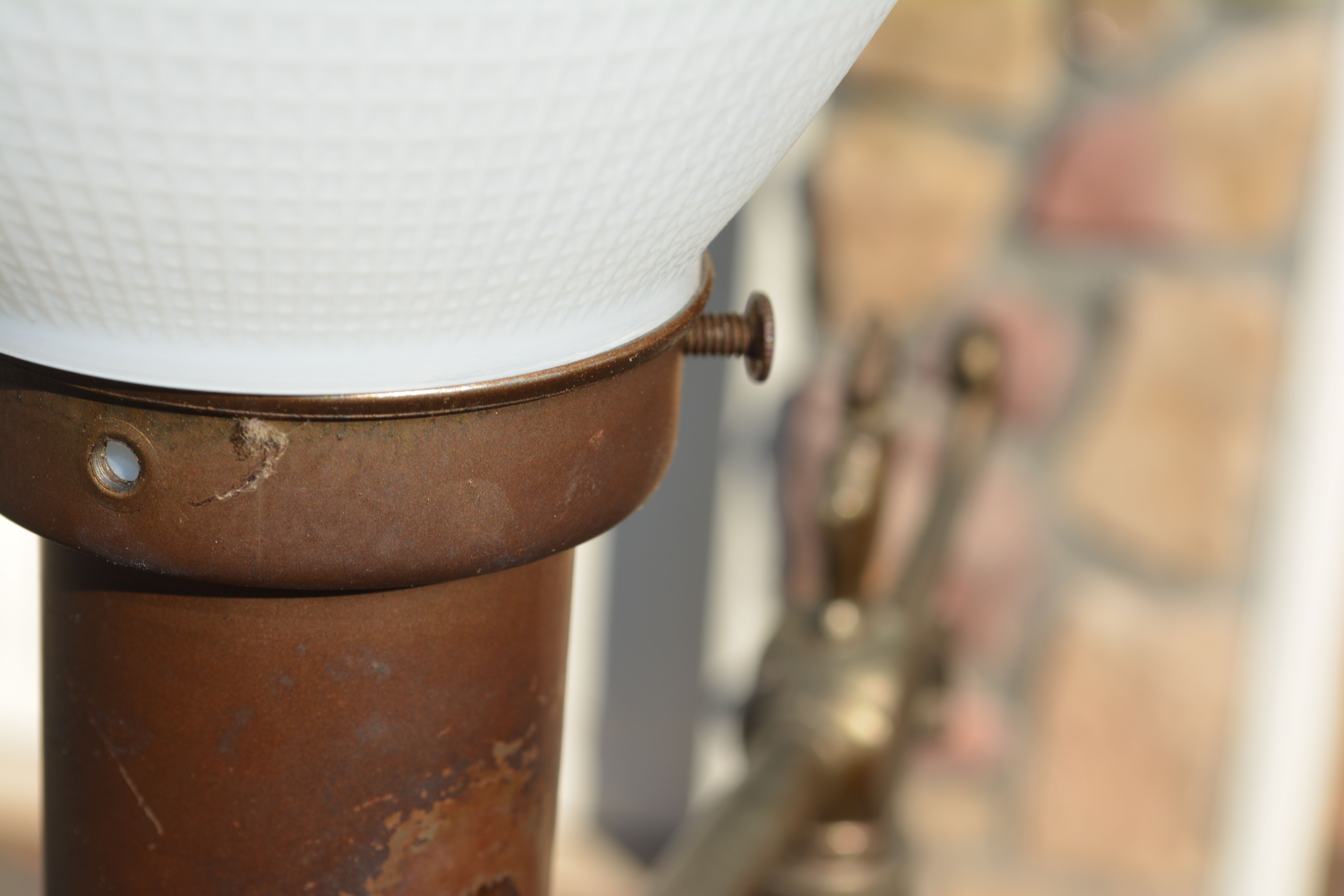 Vintage Brass Torchiere with Glass Shade