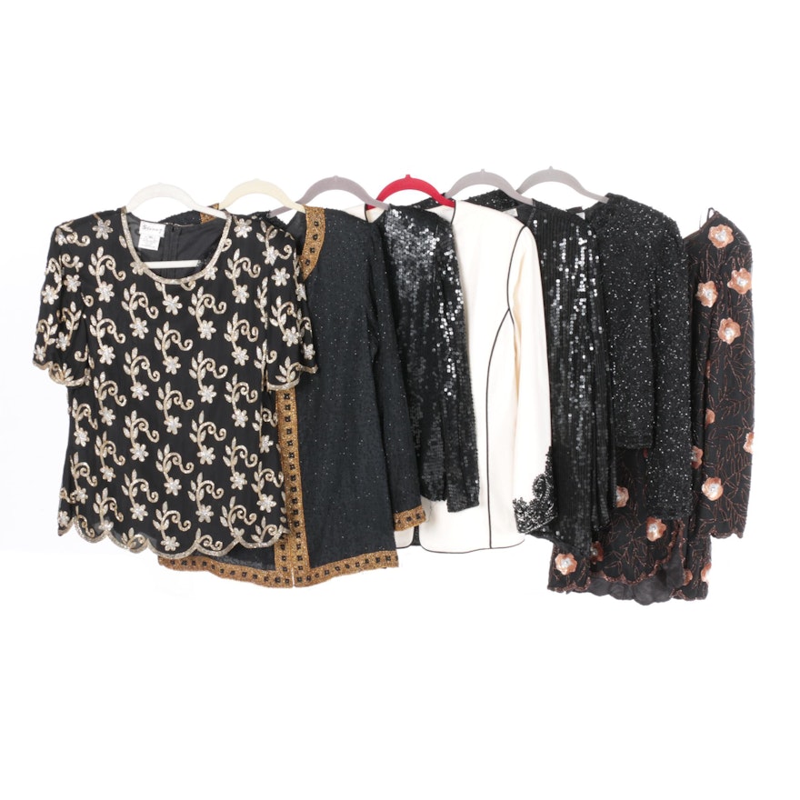 Women's Beaded and Sequined Silk Tops Including Sténay