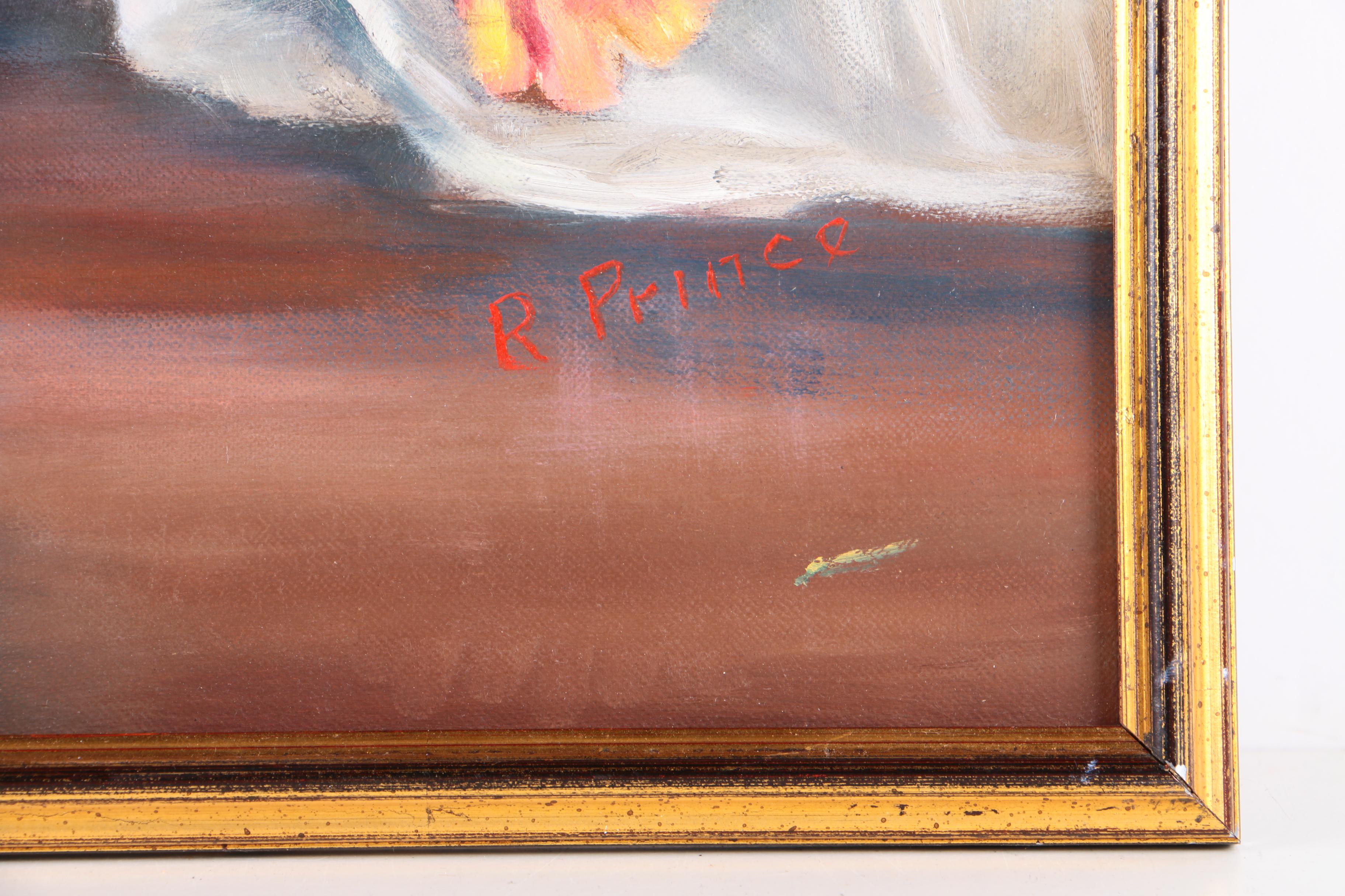 R. Prince Oil Painting on Canvas Board of Floral Still Life