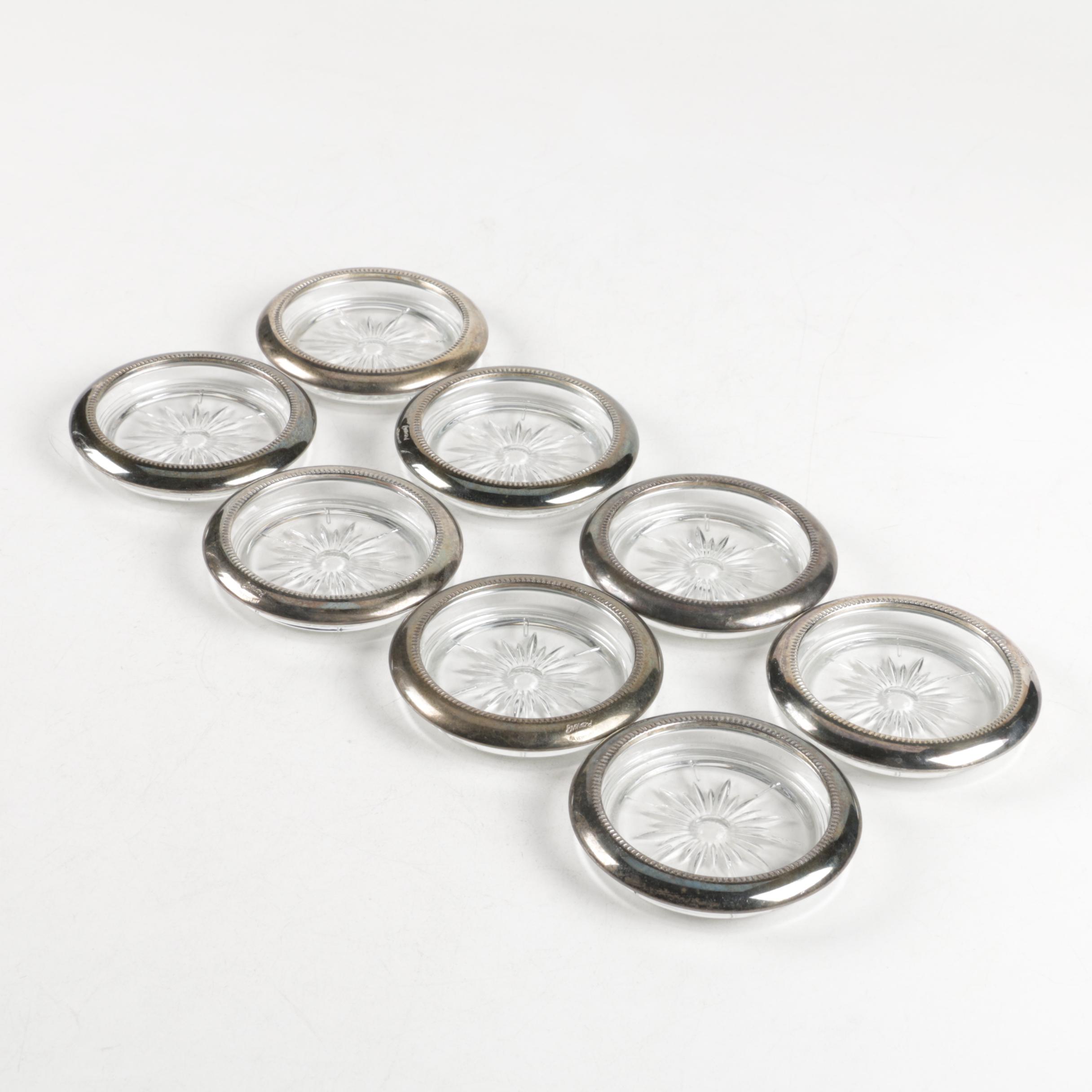 Leonard Silver Plate and Glass Coasters