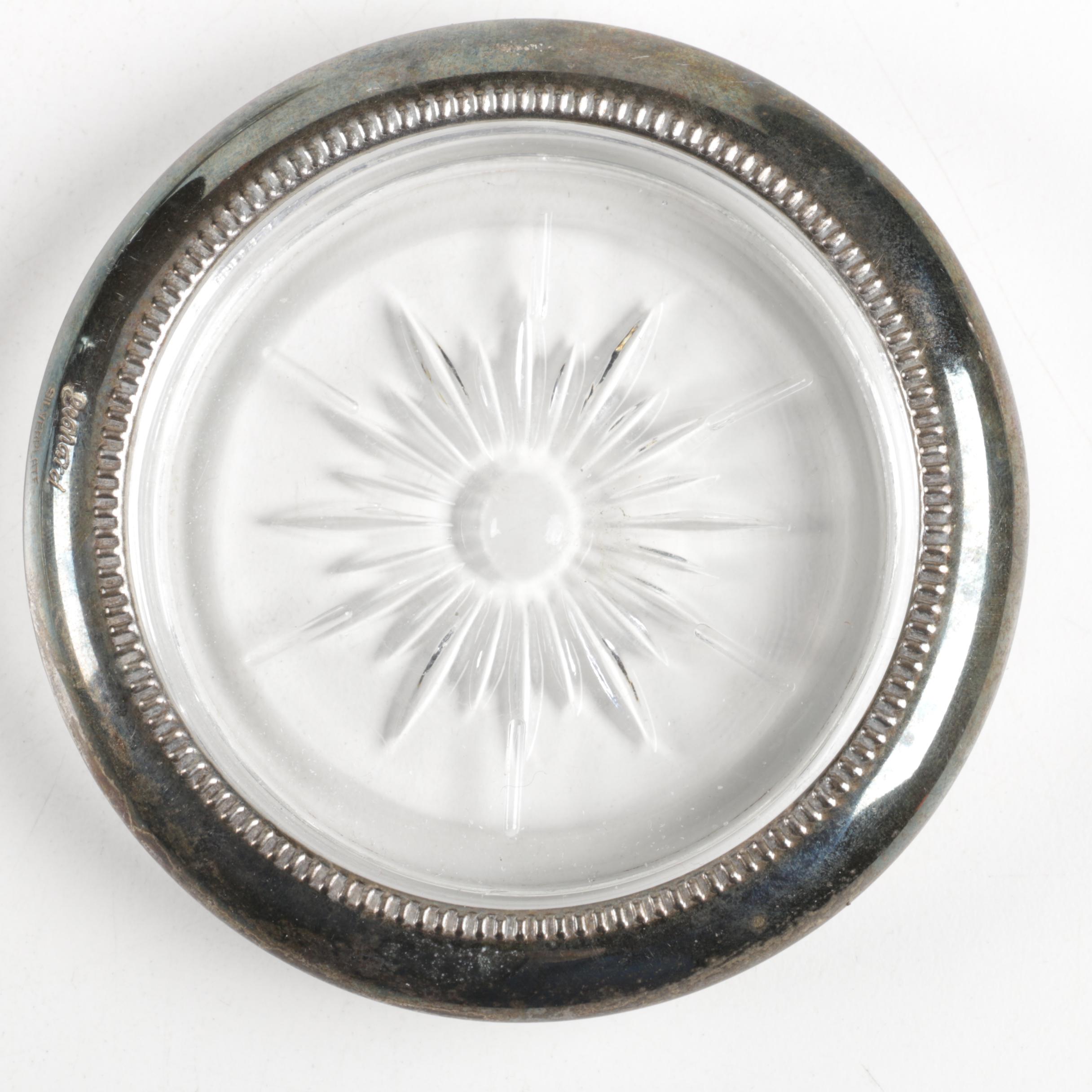 Leonard Silver Plate and Glass Coasters
