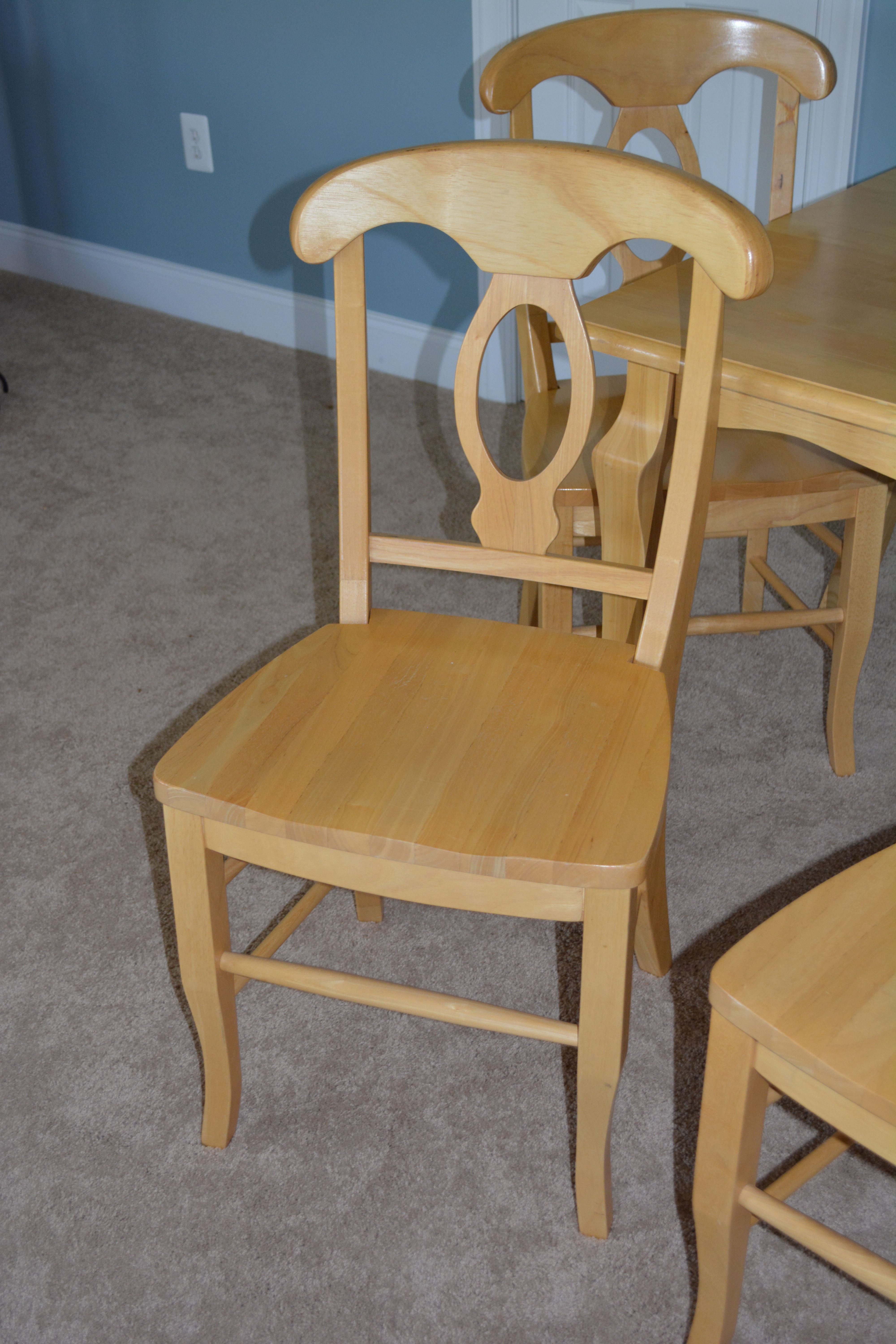 Biedermeier Style Natural Beech Wood Dining Table and Six Chairs