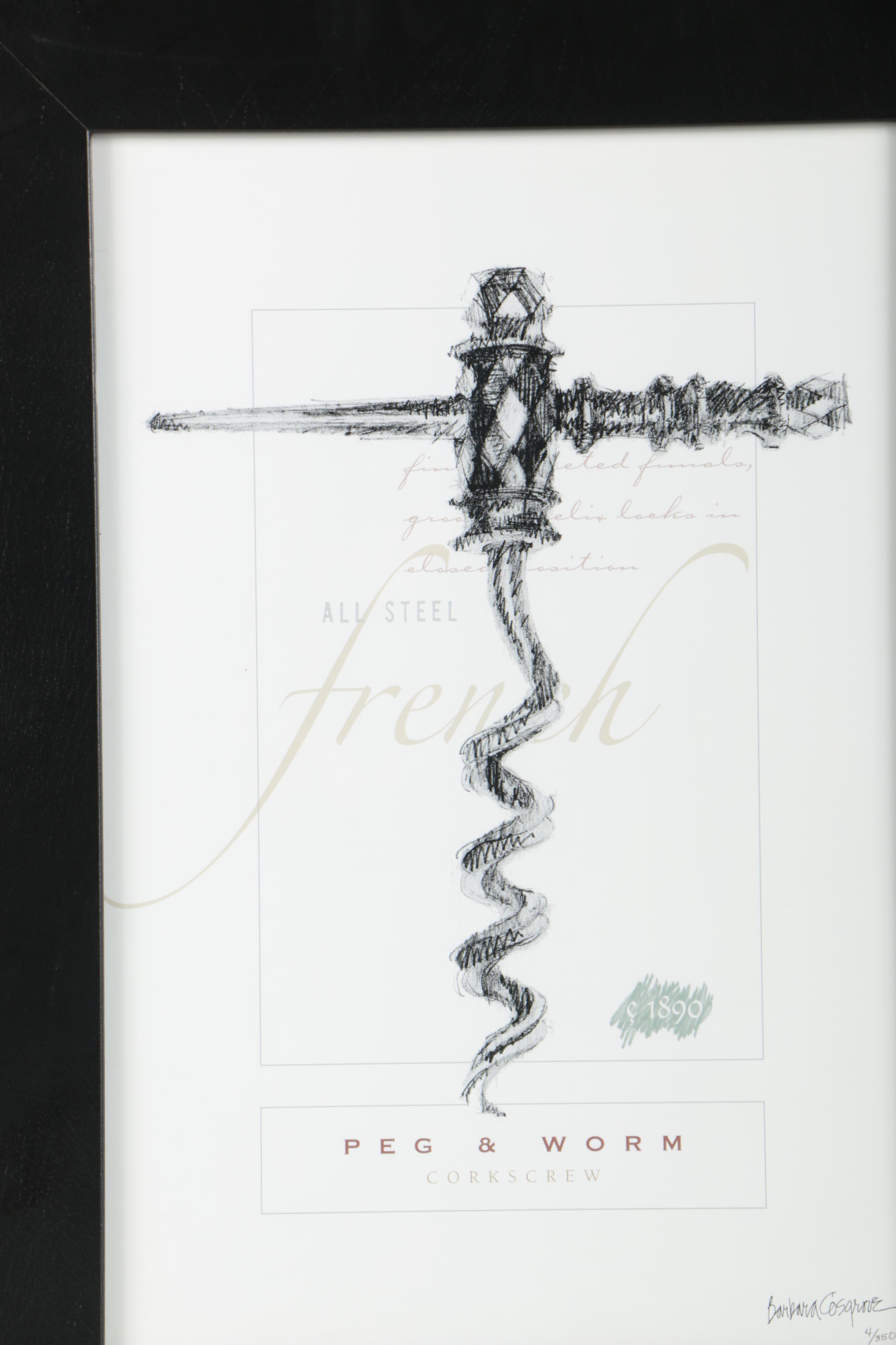 Limited Edition Offset Lithograph after Barbara Cosgrove "Peg & Worm Corkscrew"