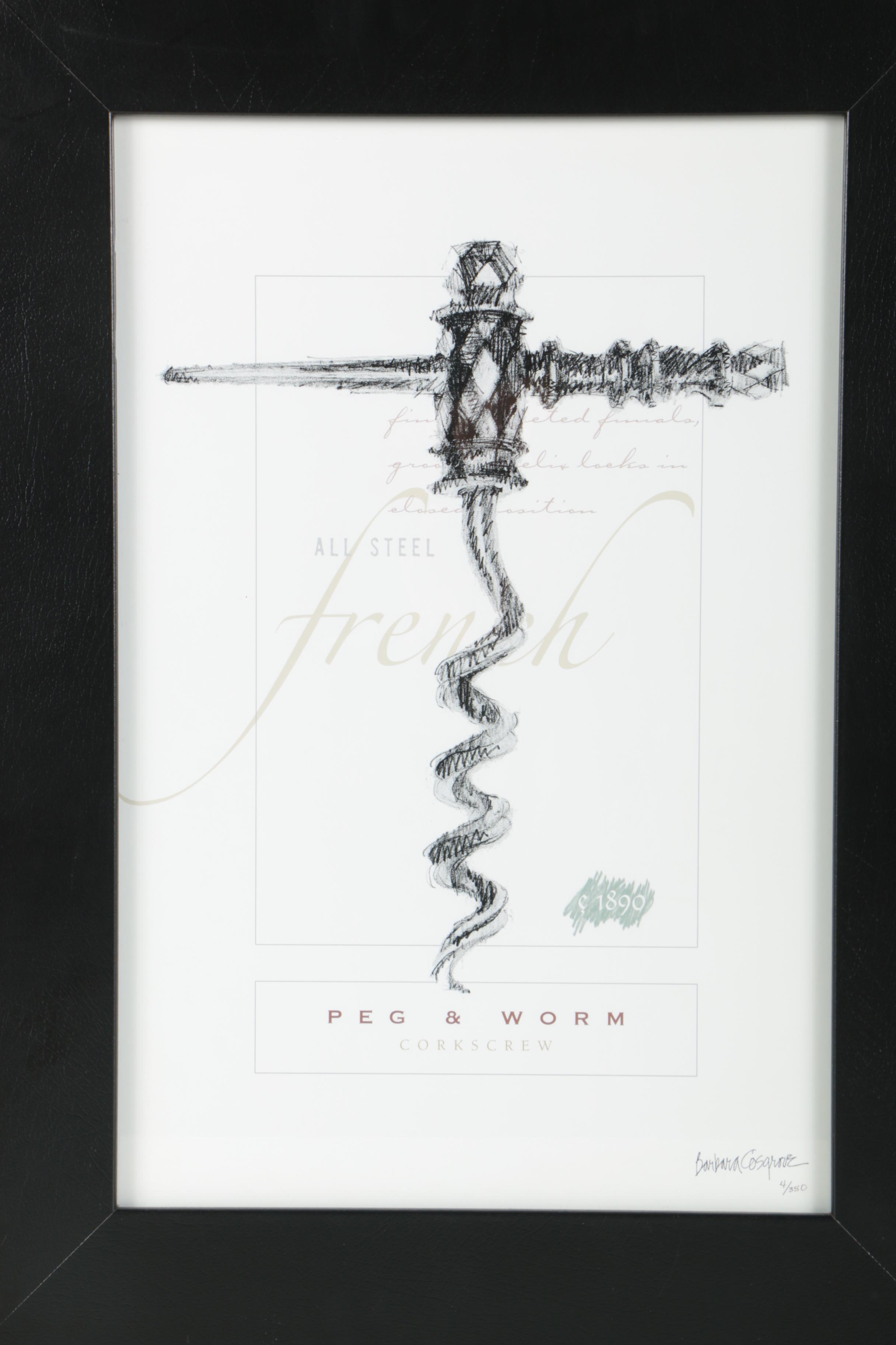 Limited Edition Offset Lithograph after Barbara Cosgrove "Peg & Worm Corkscrew"