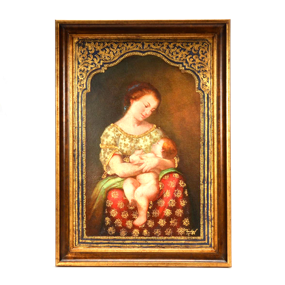 Diana Mendoza Original Oil and Gold Leaf Painting on Canvas "Niña con perrito"