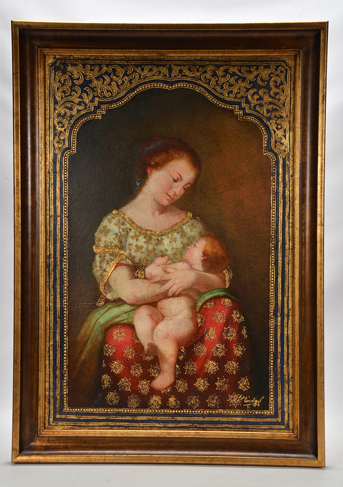 Diana Mendoza Original Oil and Gold Leaf Painting on Canvas "Niña con perrito"