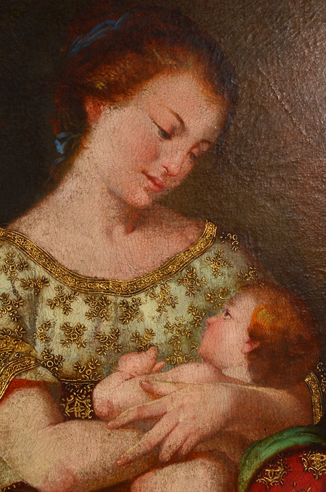 Diana Mendoza Original Oil and Gold Leaf Painting on Canvas "Niña con perrito"