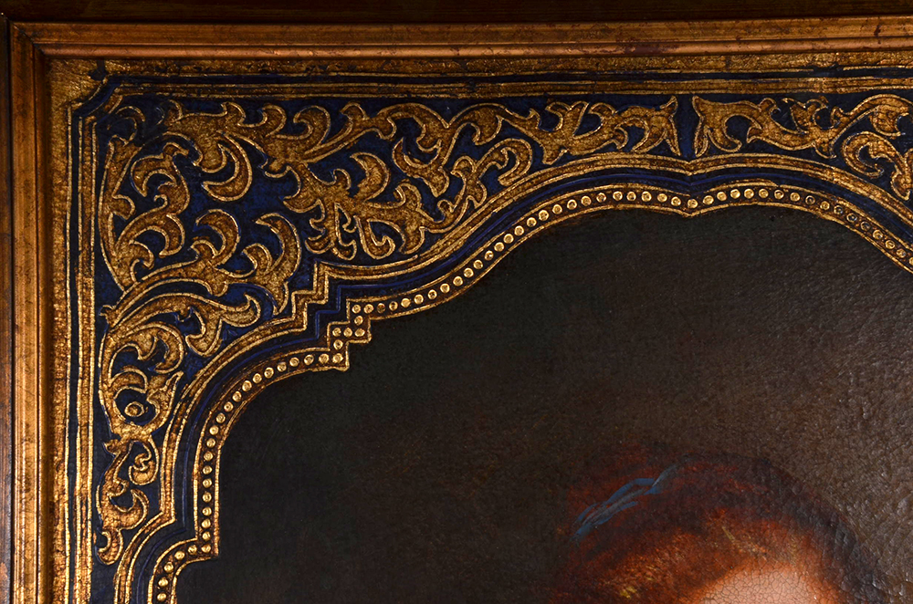 Diana Mendoza Original Oil and Gold Leaf Painting on Canvas "Niña con perrito"