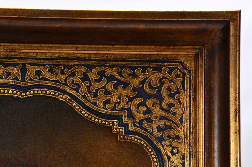 Diana Mendoza Original Oil and Gold Leaf Painting on Canvas "Niña con perrito"