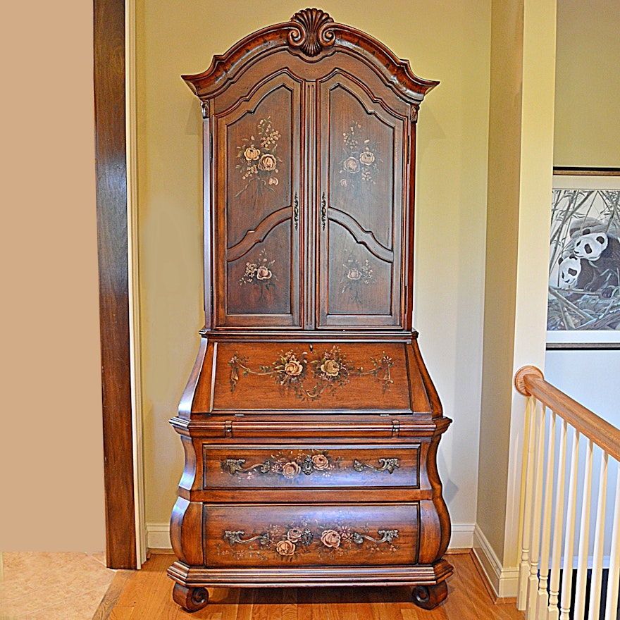 George III Style Floral-Painted Secretariat Cabinet