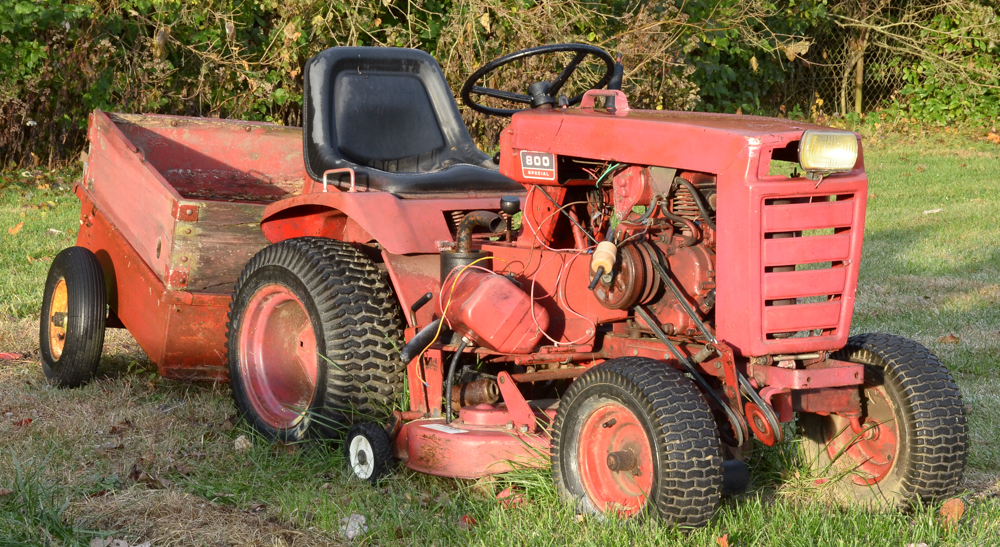 Vintage Red Work Horse Lawn Tractor with Accessories