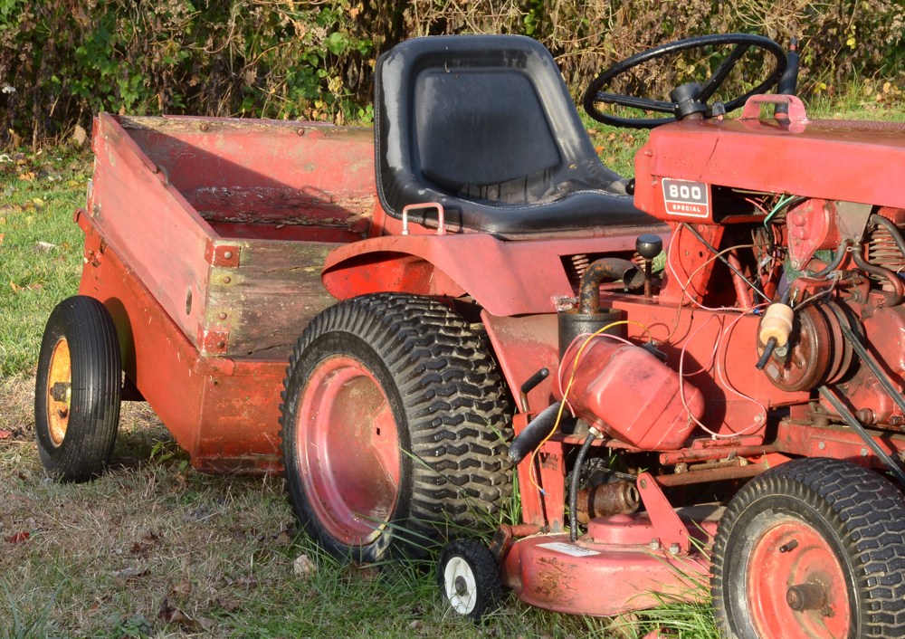 Vintage Red Work Horse Lawn Tractor with Accessories