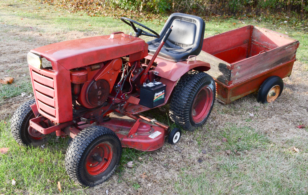 Vintage Red Work Horse Lawn Tractor with Accessories