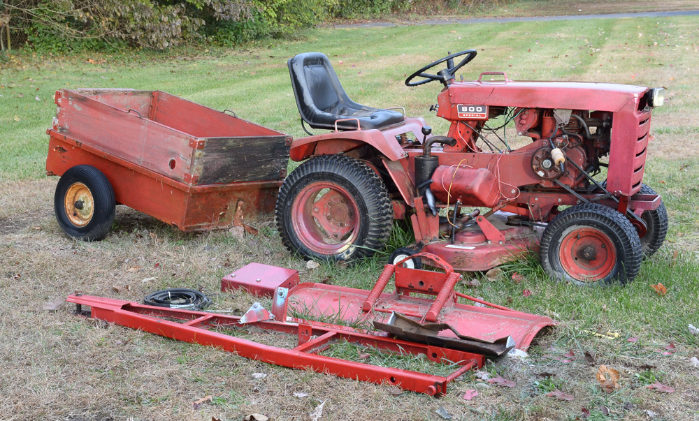 Vintage Red Work Horse Lawn Tractor with Accessories