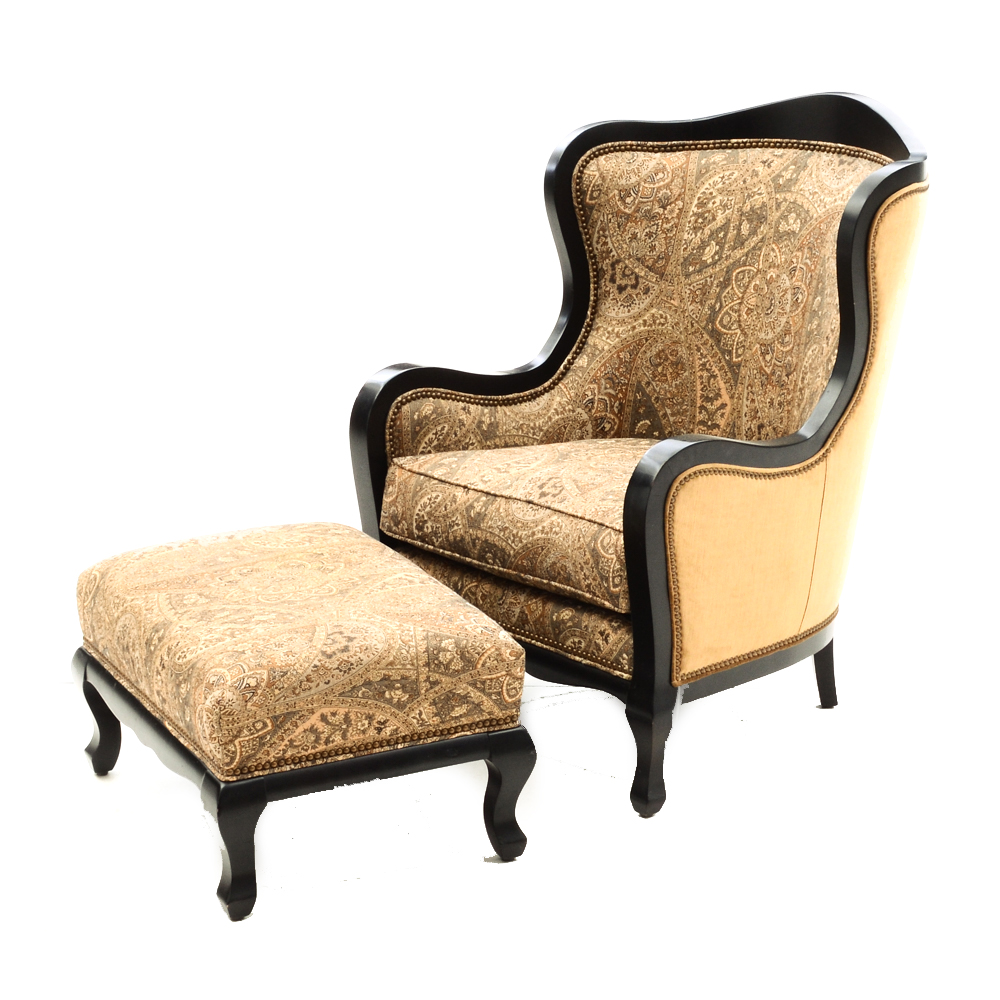 Arhaus Wing-Back Armchair with Ottoman