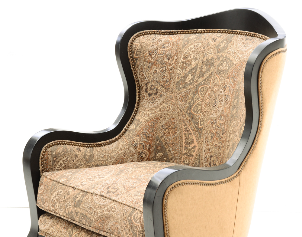 Arhaus Wing-Back Armchair with Ottoman