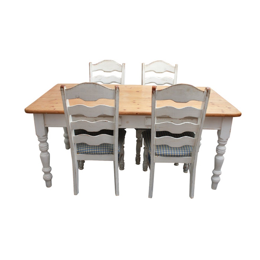 Farmhouse Style Table and Four Ribbon Back Chairs