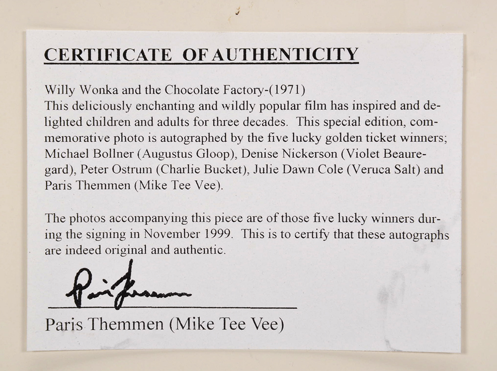 Autographed Willy Wonka Cast Photograph With "Golden Ticket"