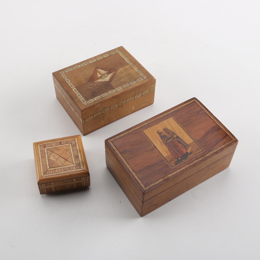 Wooden Inlay Marquetry Trinket Boxes