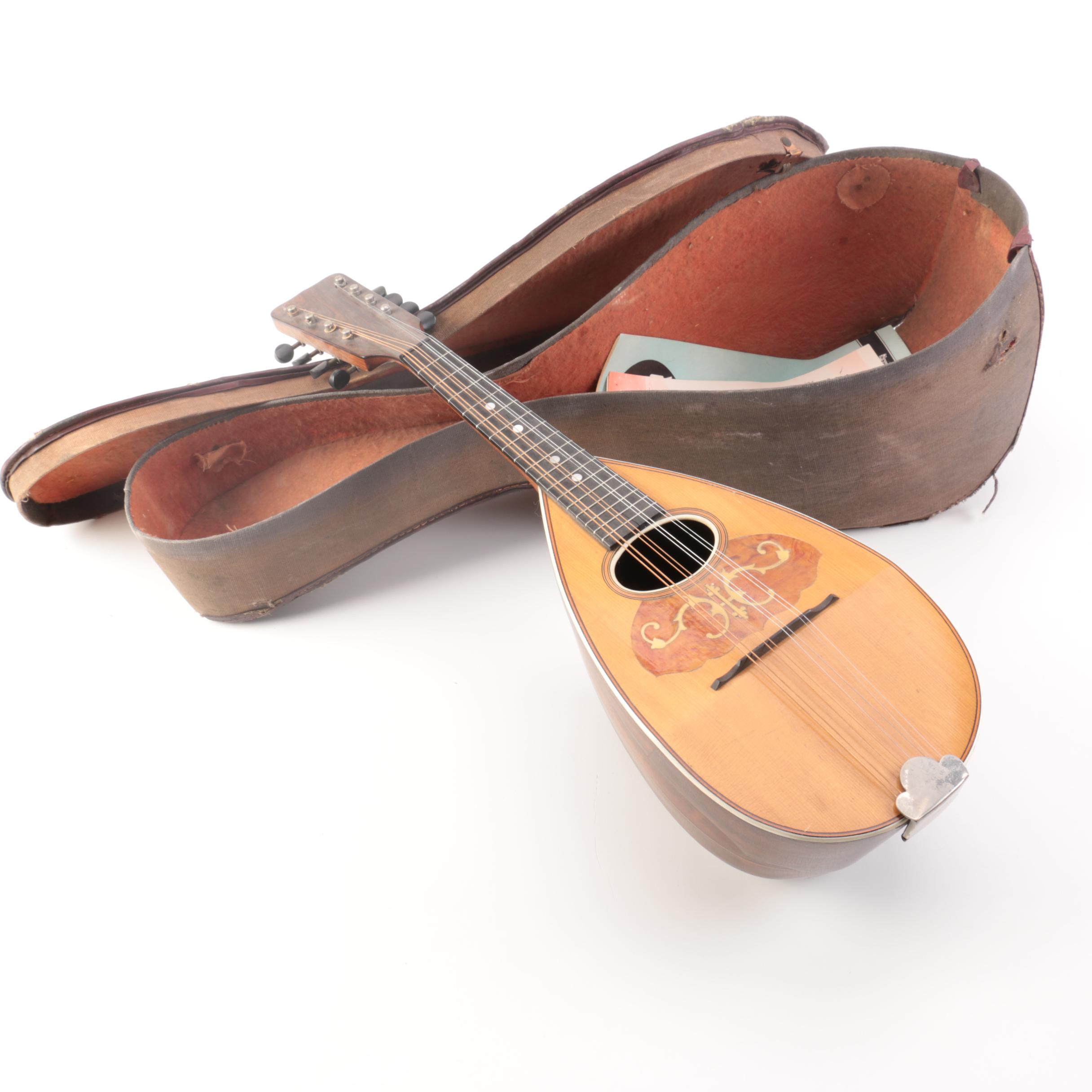 W.M. Co. Bowlback Mandolin, Case and Sheet Music