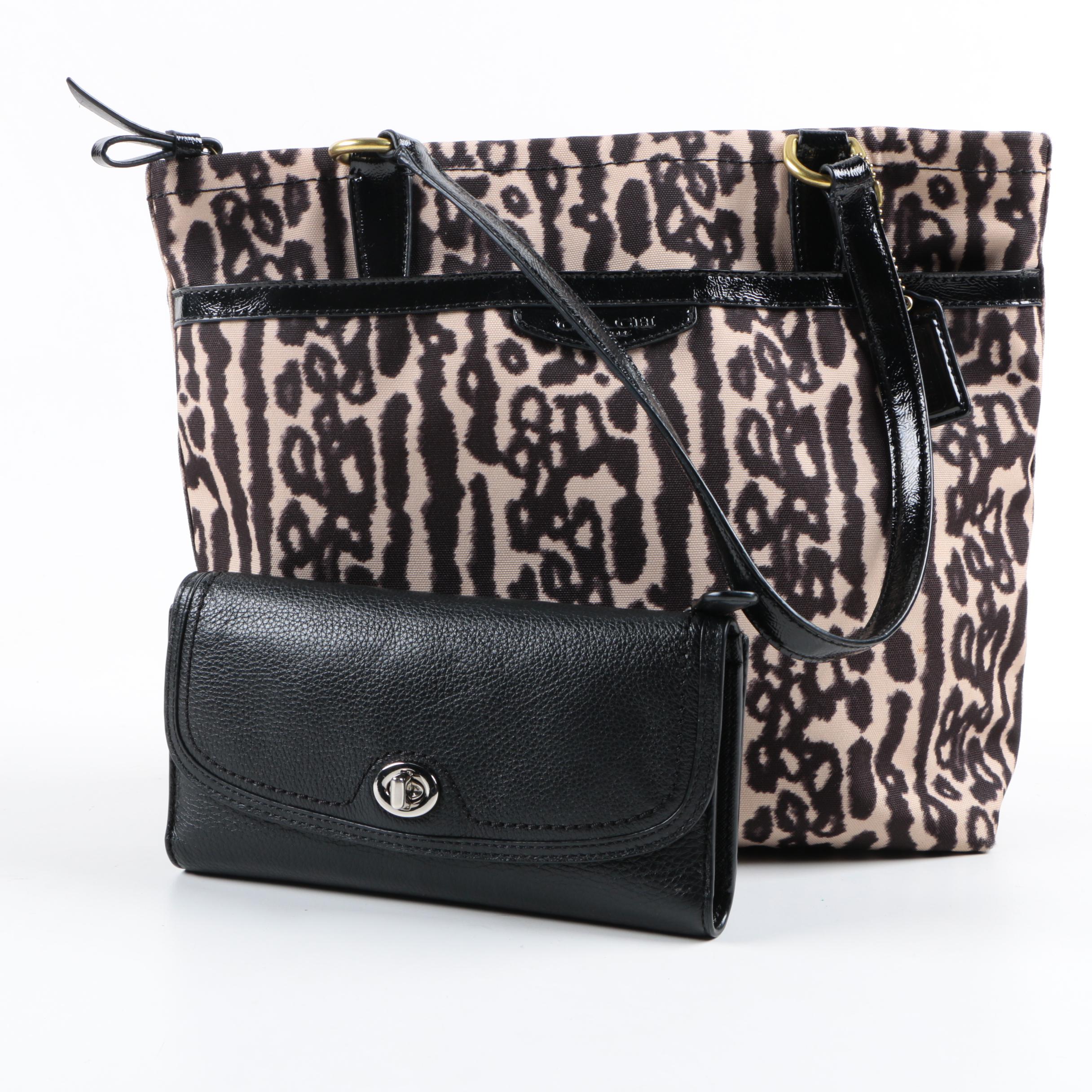 Coach Signature Leopard Print Tote and Leather Wallet