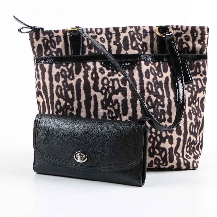 Coach Signature Leopard Print Tote and Leather Wallet