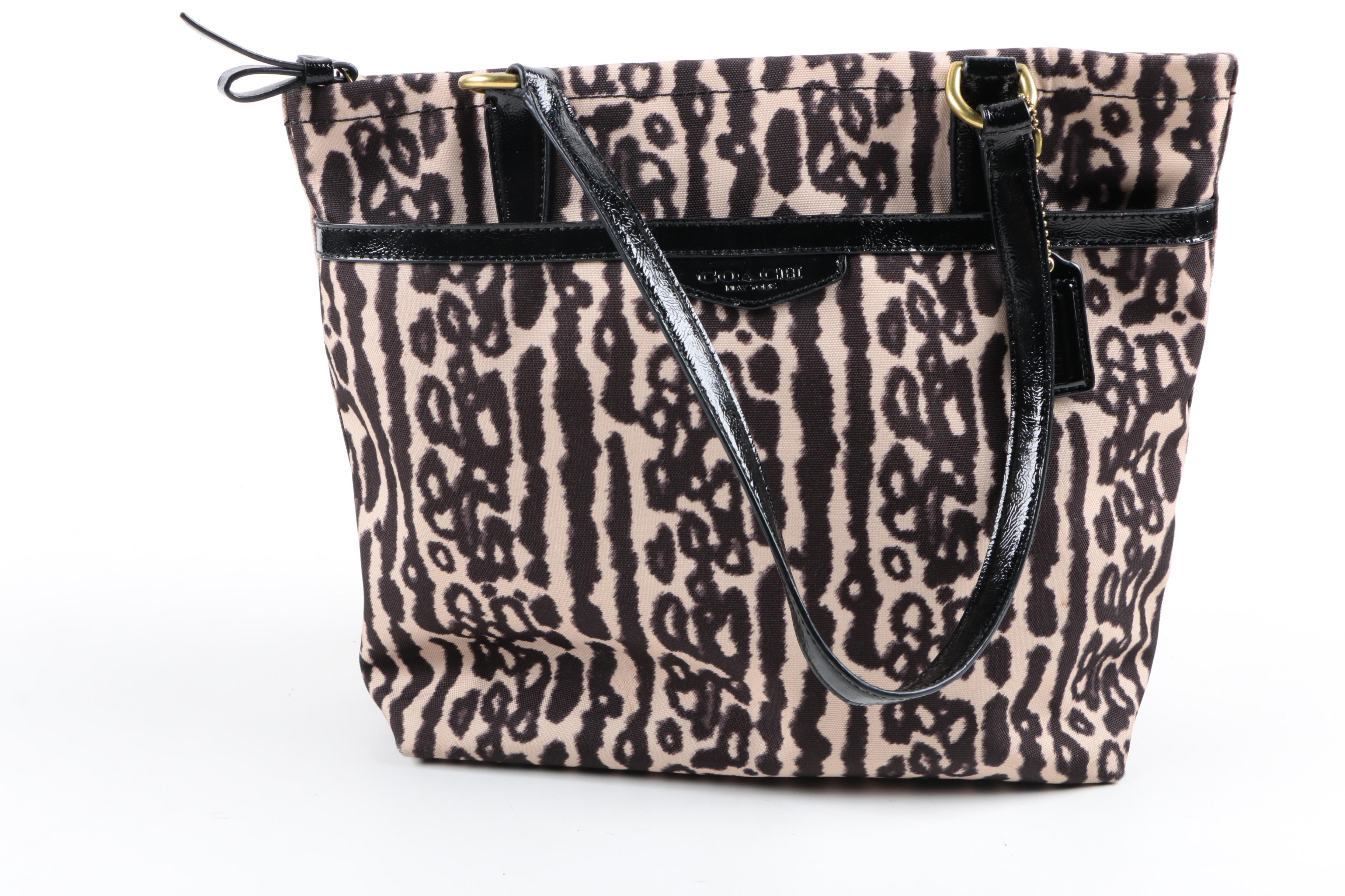 Coach Signature Leopard Print Tote and Leather Wallet