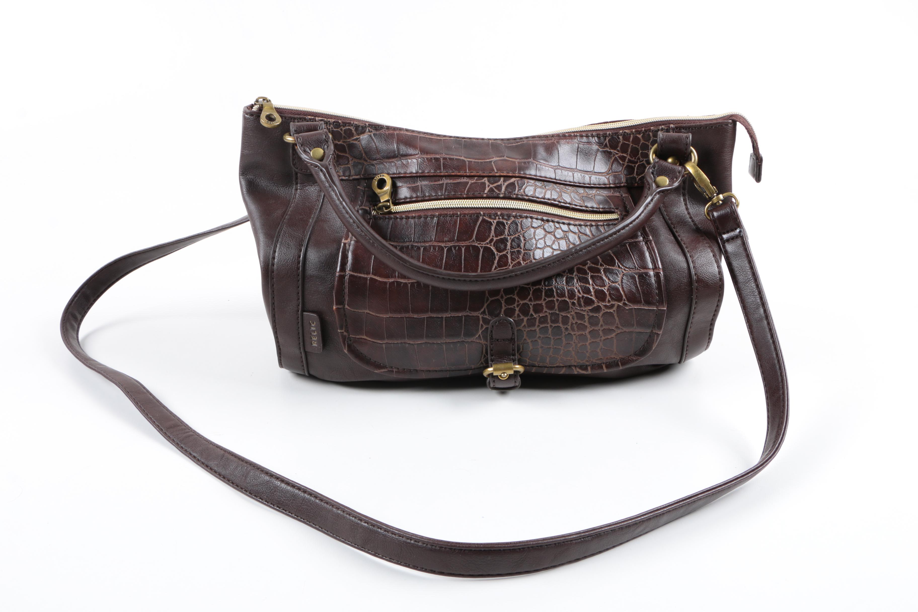 Relic Faux Croc Satchel and Fossil "Pop Stitch" Coin Pouch