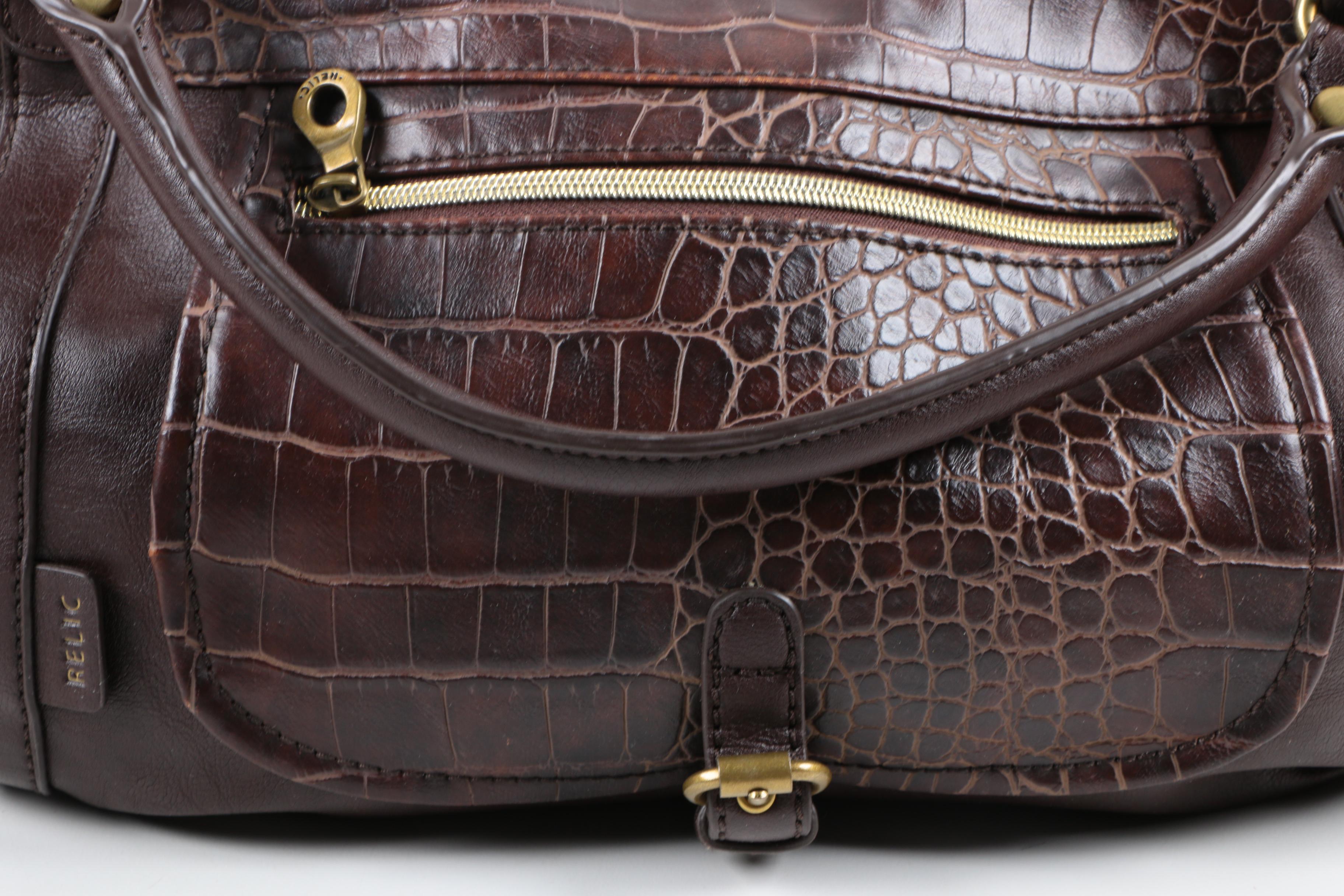 Relic Faux Croc Satchel and Fossil "Pop Stitch" Coin Pouch