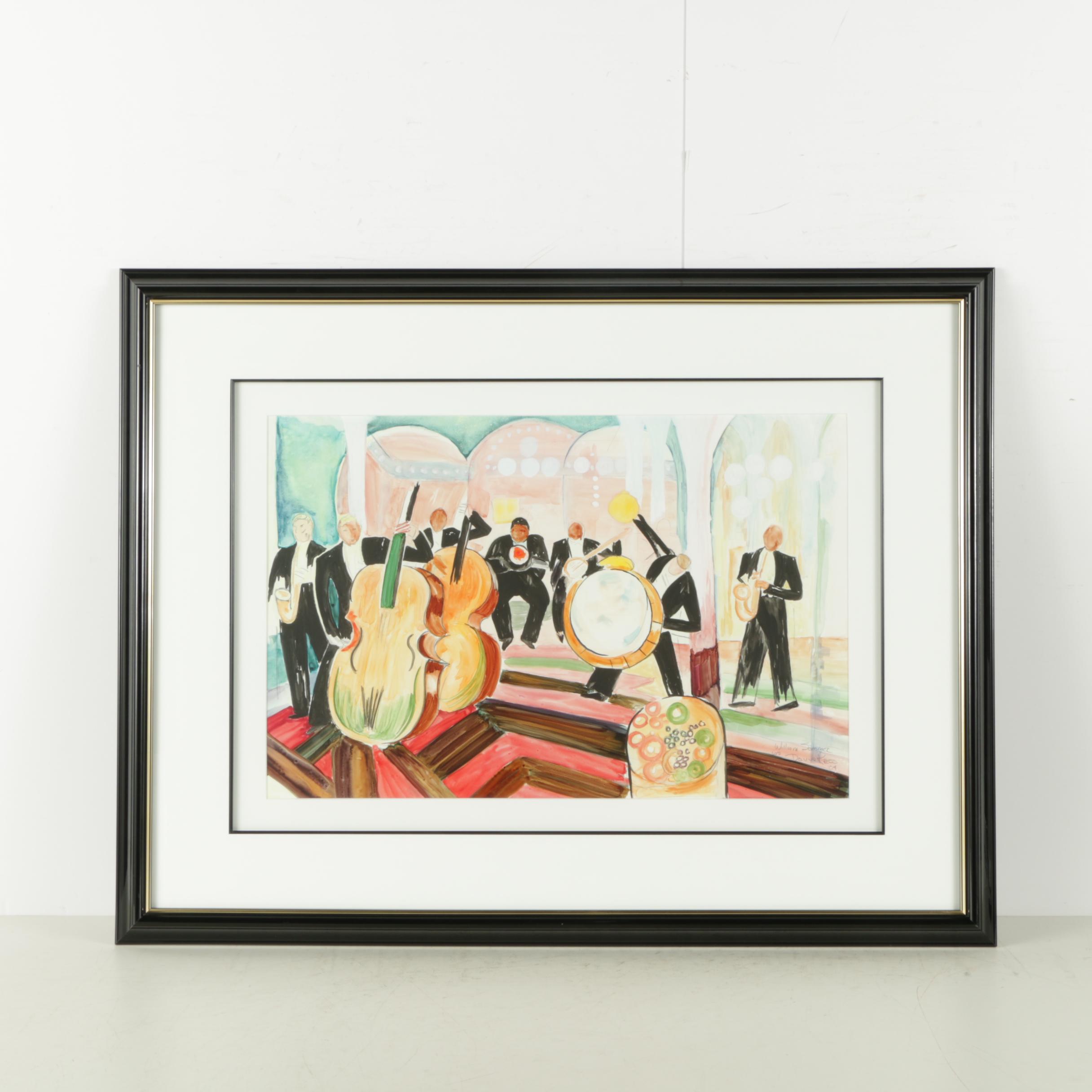 Donna Kress 2004 Gouache Copy Painting on Paper After William Sommer "Jazz Band"