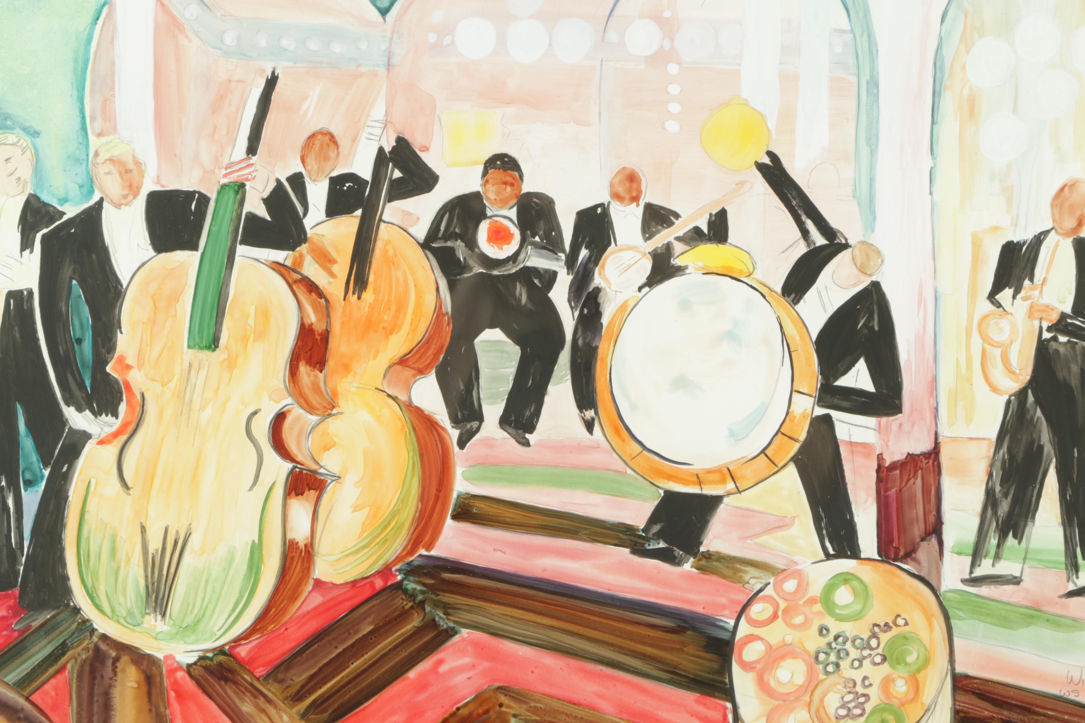 Donna Kress 2004 Gouache Copy Painting on Paper After William Sommer "Jazz Band"