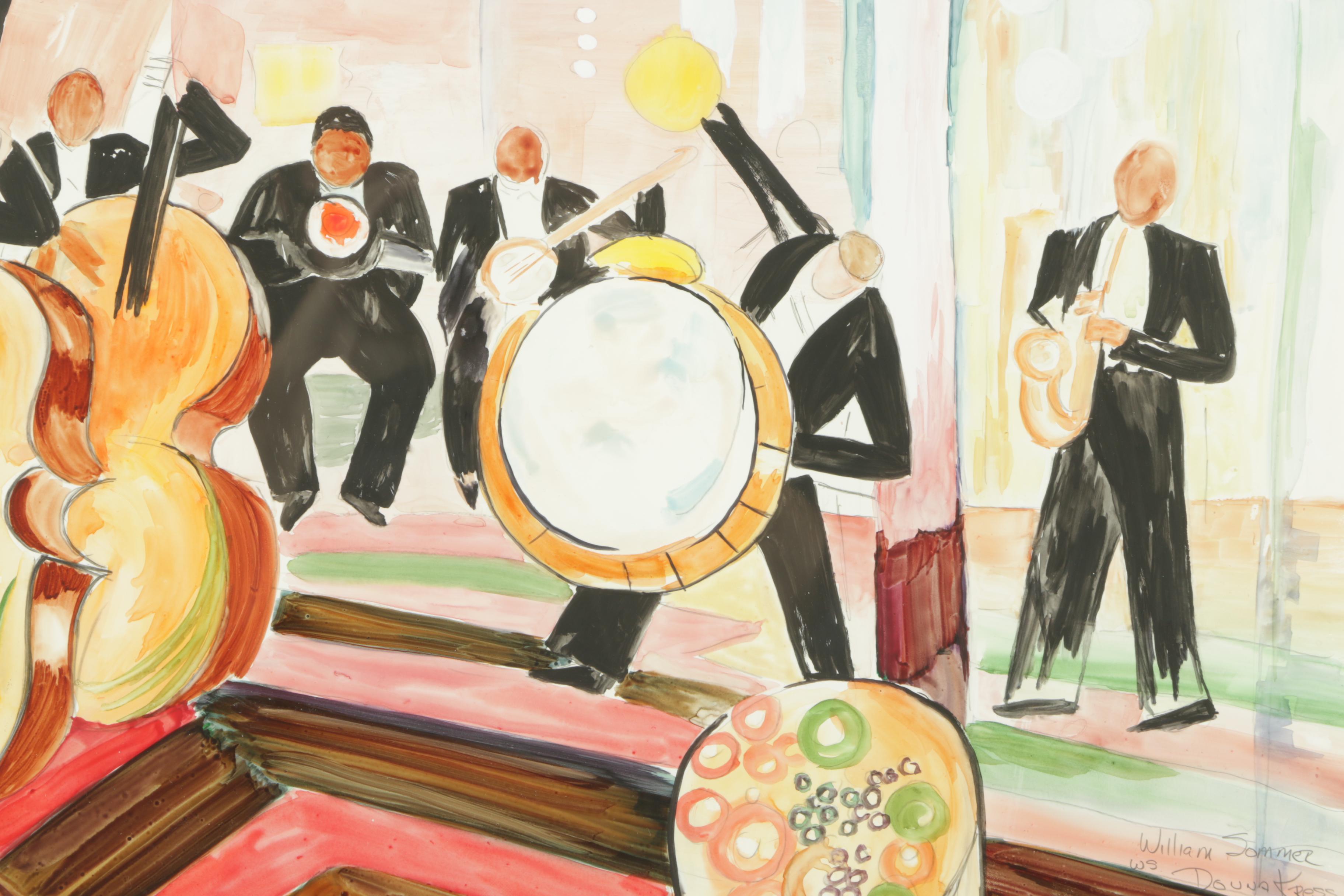 Donna Kress 2004 Gouache Copy Painting on Paper After William Sommer "Jazz Band"