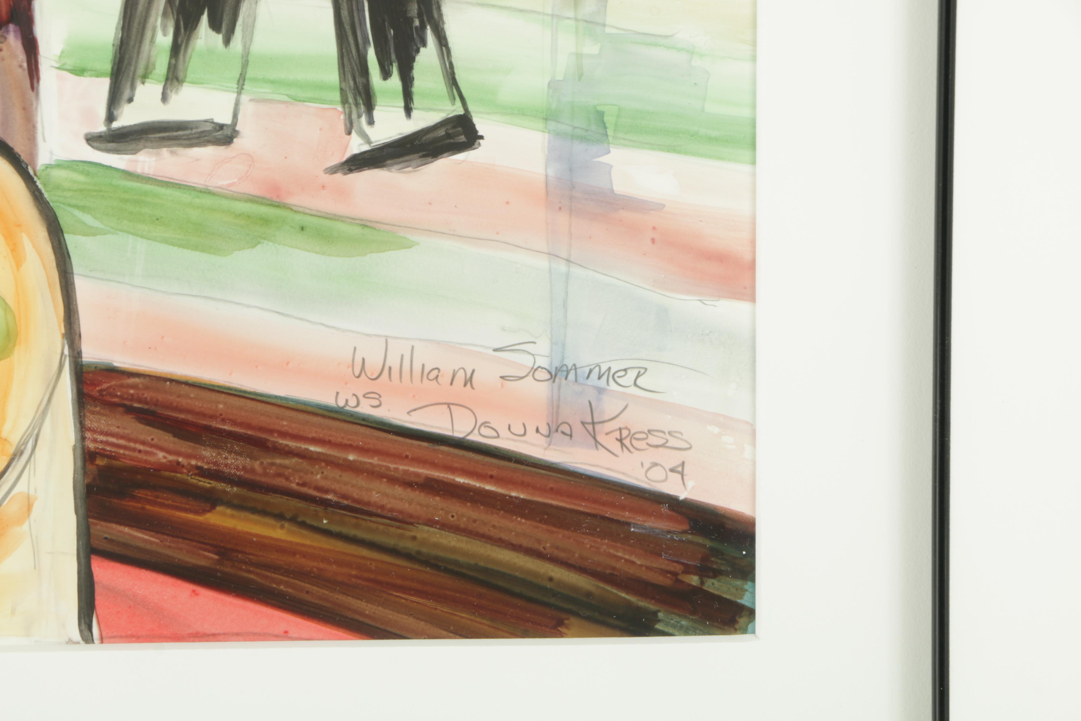 Donna Kress 2004 Gouache Copy Painting on Paper After William Sommer "Jazz Band"