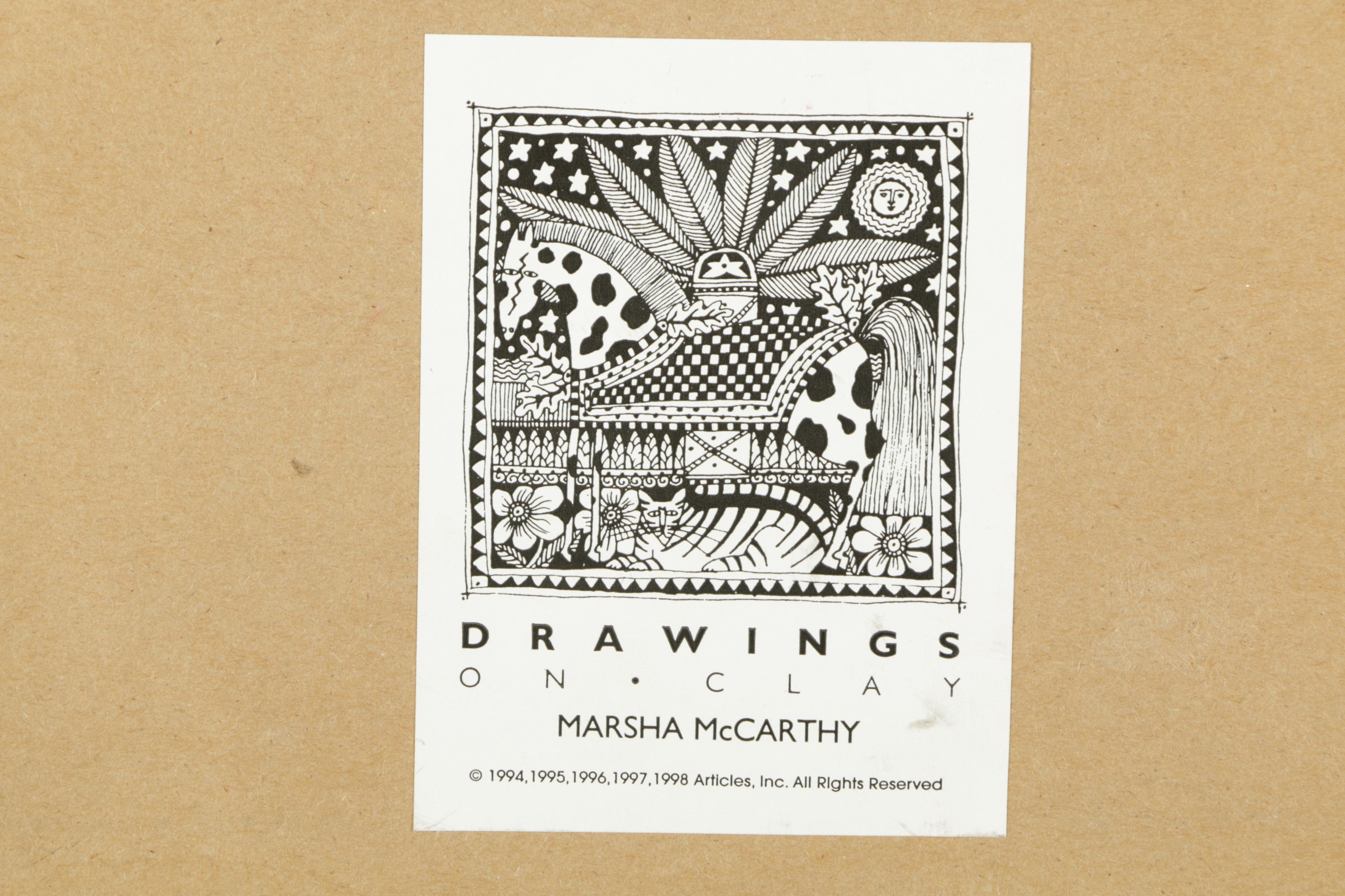 Collection of Marsha McCarthy Framed Drawings on Clay