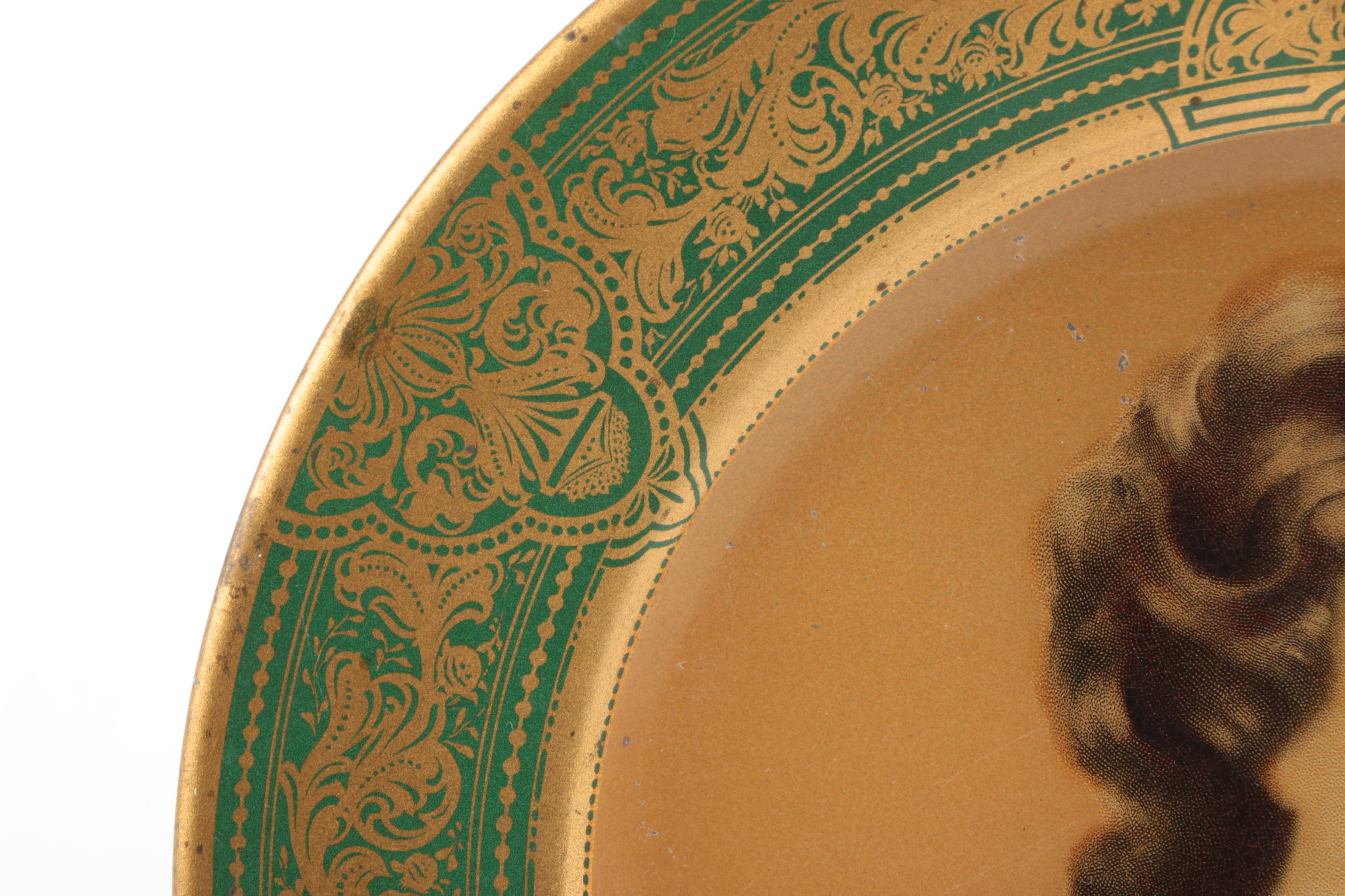 Antique Tin Art Nouveau Vienna Art Plate with Picture of Woman