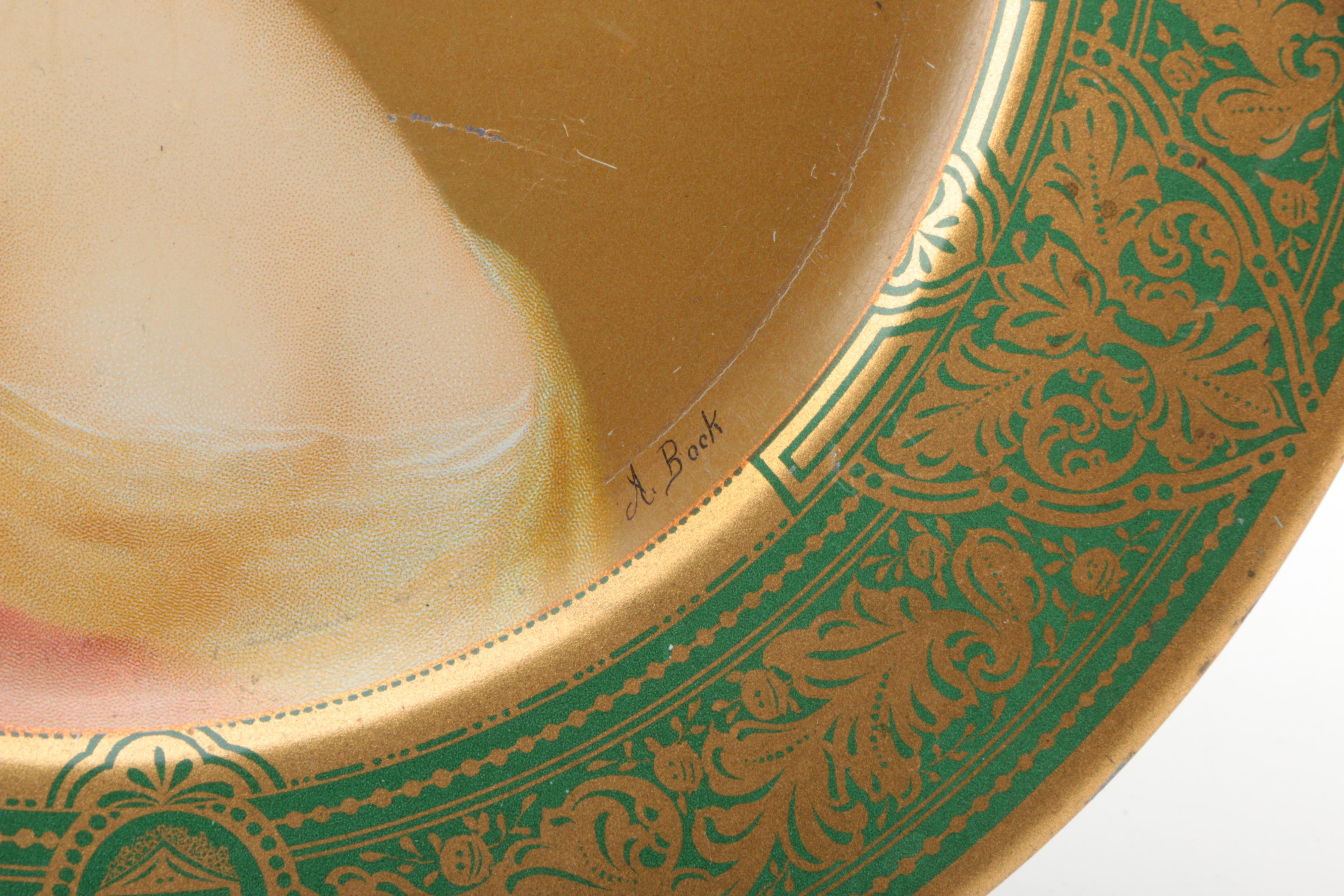 Antique Tin Art Nouveau Vienna Art Plate with Picture of Woman