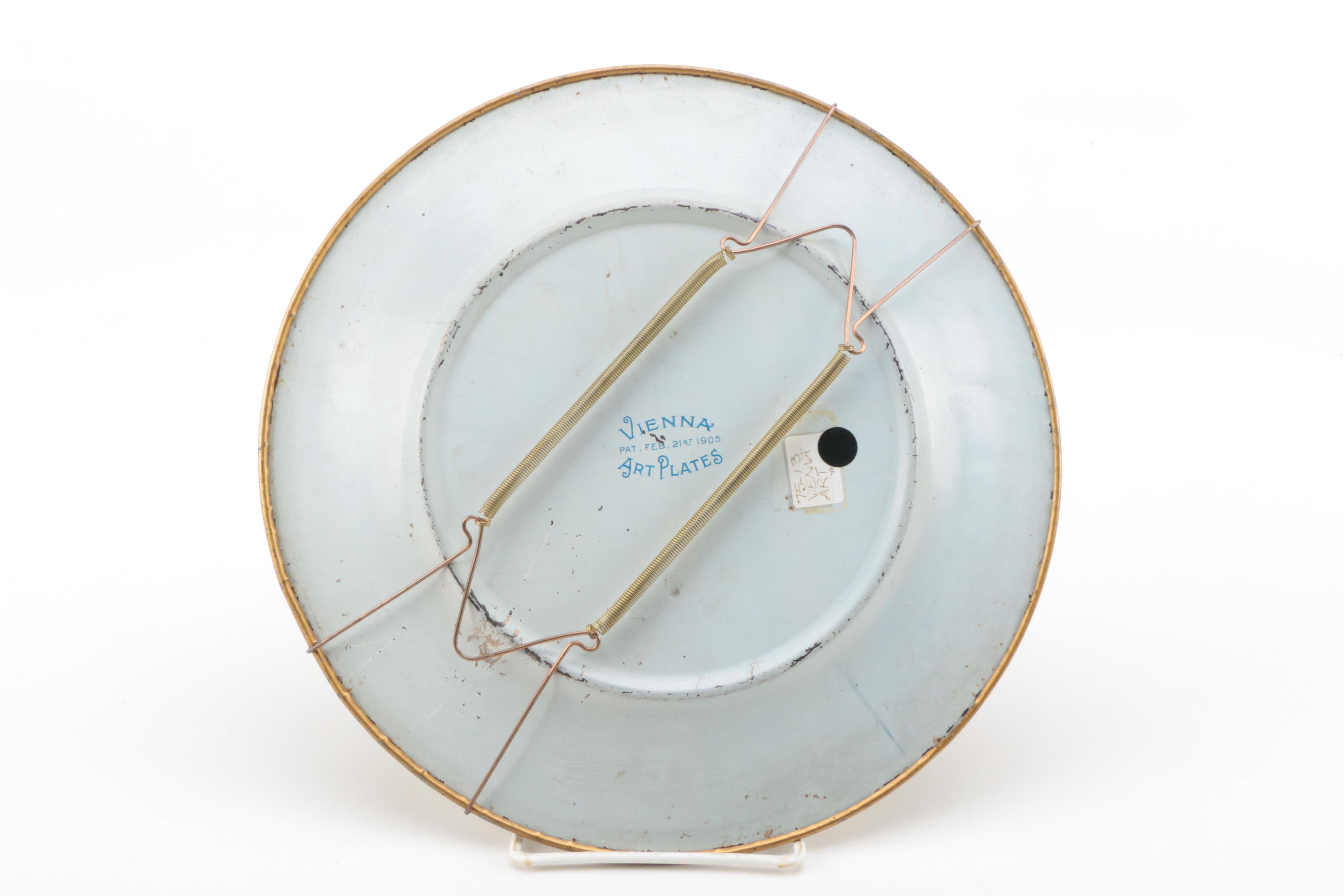 Antique Tin Art Nouveau Vienna Art Plate with Picture of Woman