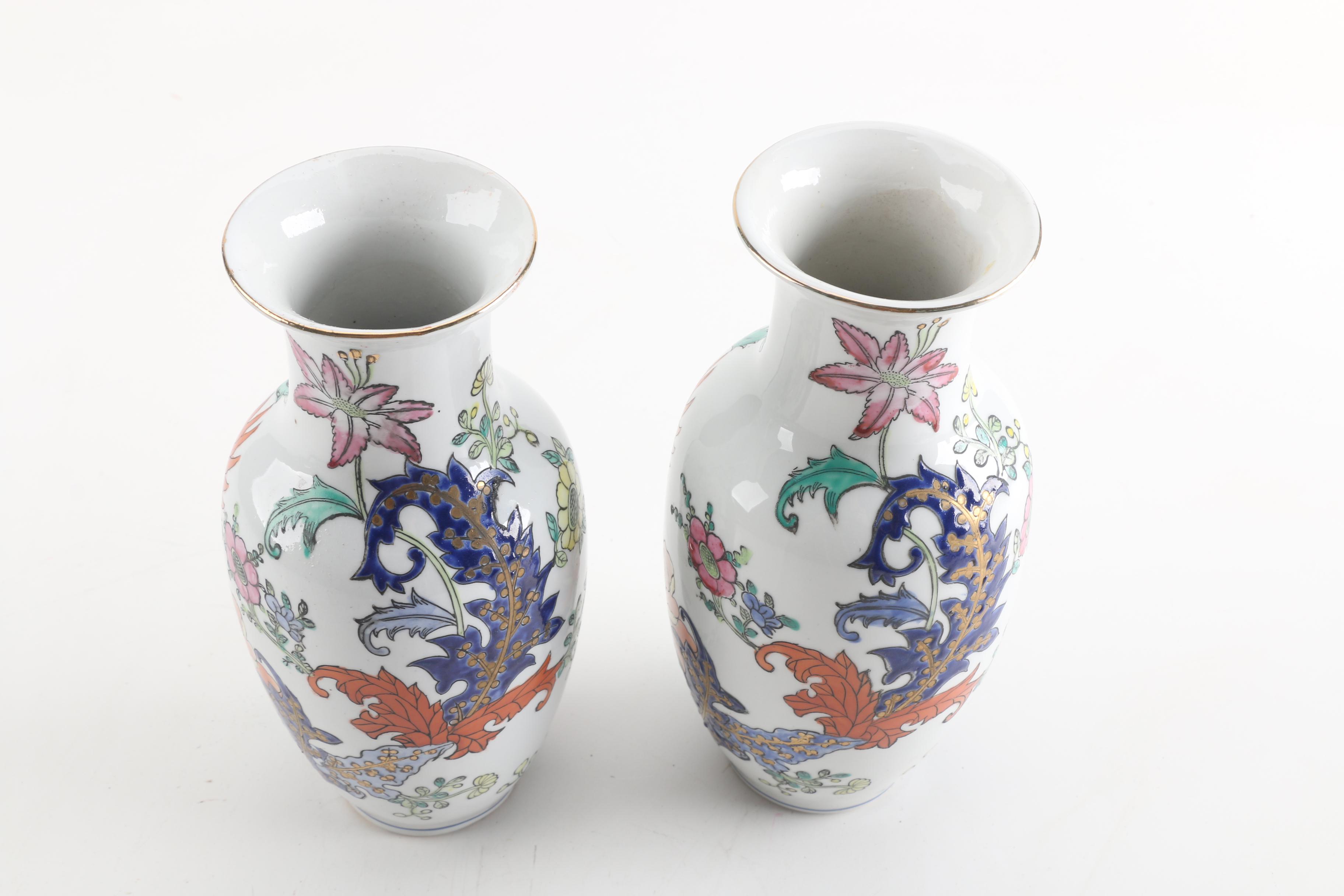 Vintage Toyo "Fleury" Enameled Porcelain Vases